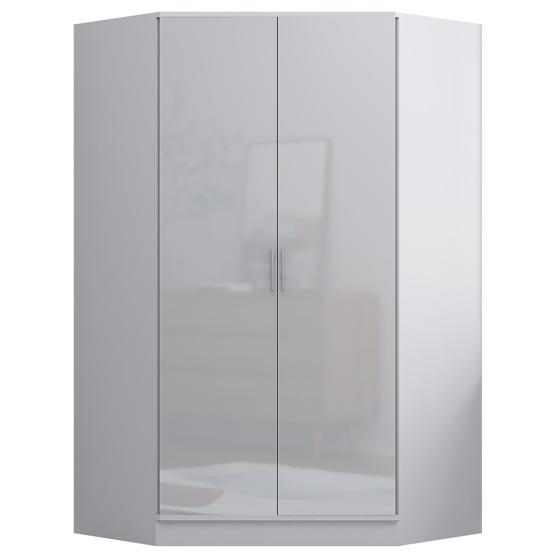 Reflect 3pc Wardrobe Bundle - 2 Door Corner + 2 Door Plain + 1 Door Plain - White Gloss & Matt White