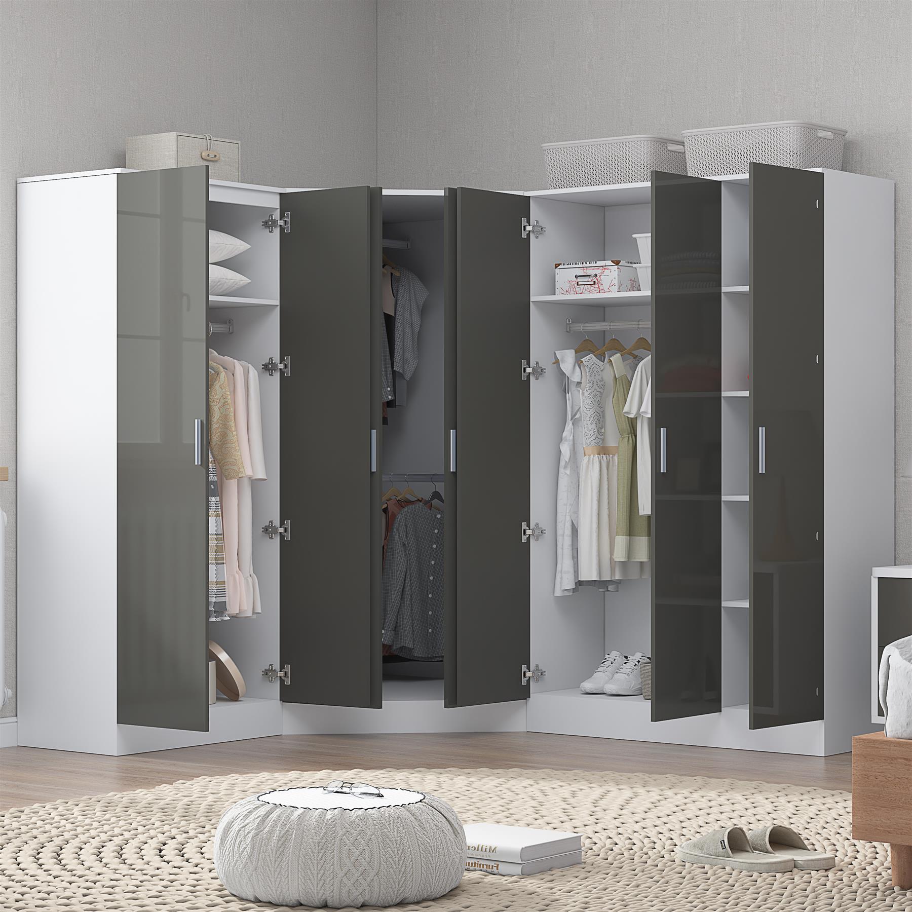 REFLECT Gloss 7 Door Wardrobe Bundle - Corner + 3dr Plain + Double Wardrobe