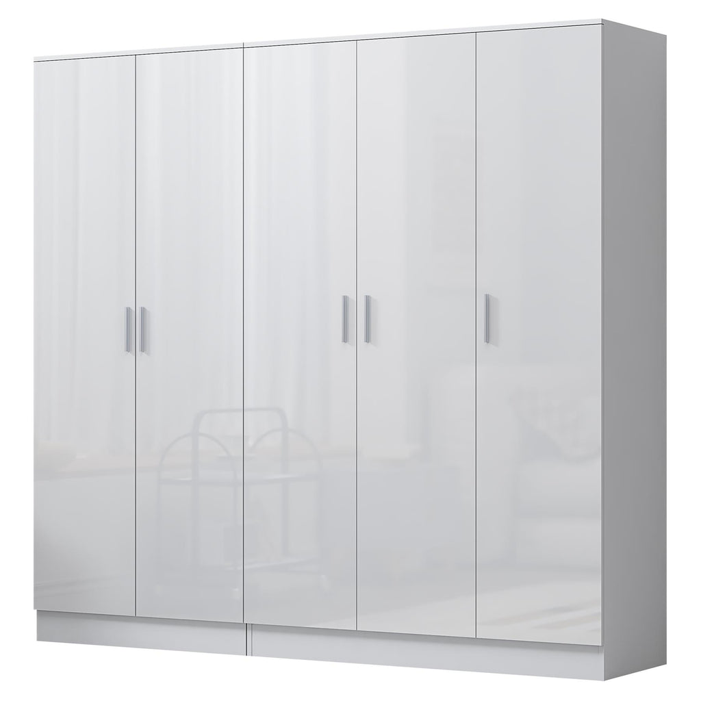 REFLECT - 3 Door PLAIN + 2 Door PLAIN Wardrobe - Gloss White / Matt White