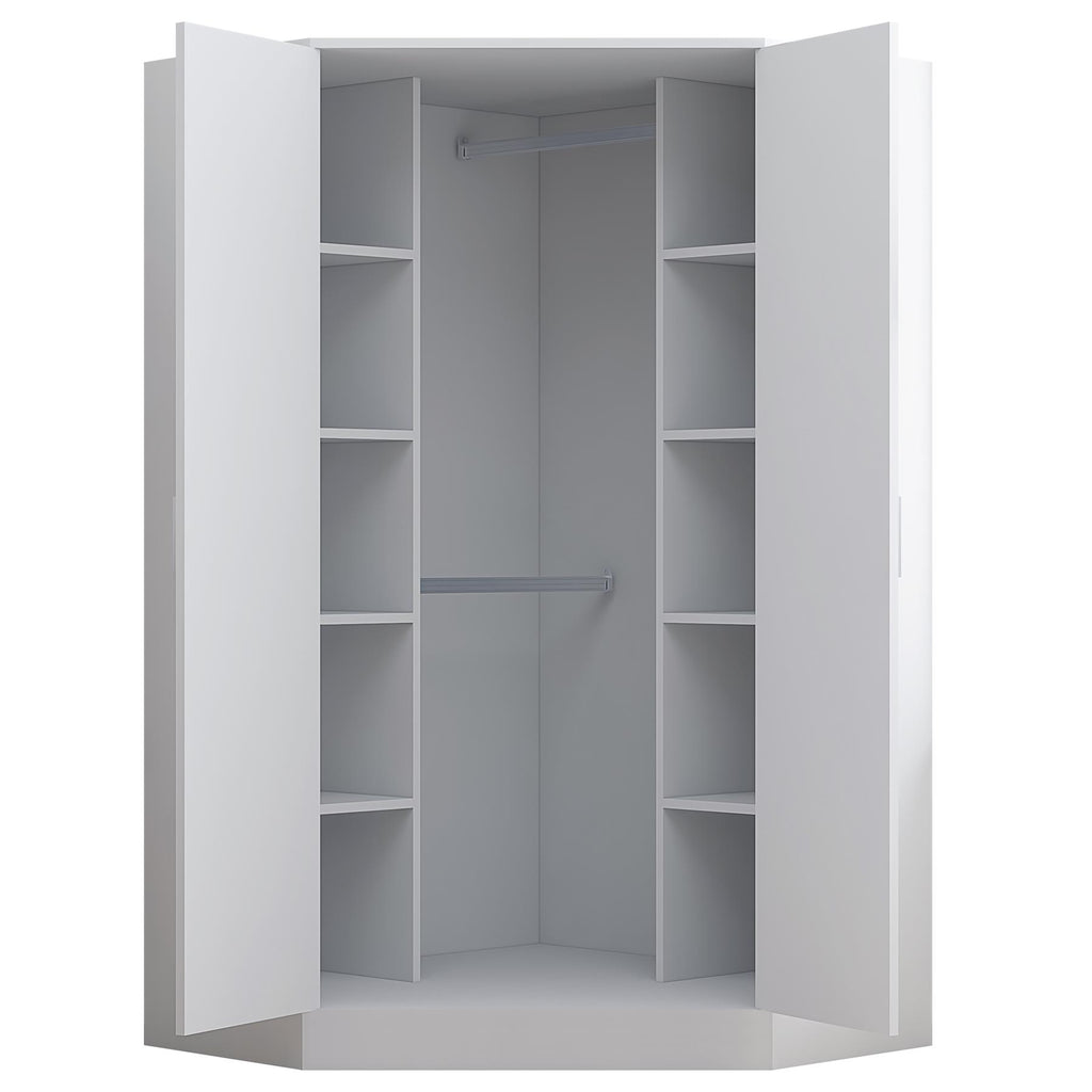 Reflect 2pc Wardrobe Bundle - 2 Door Corner + 3 Door Plain - White Gloss & Matt White - H: 180cm x W: 179cm x D: 103cm