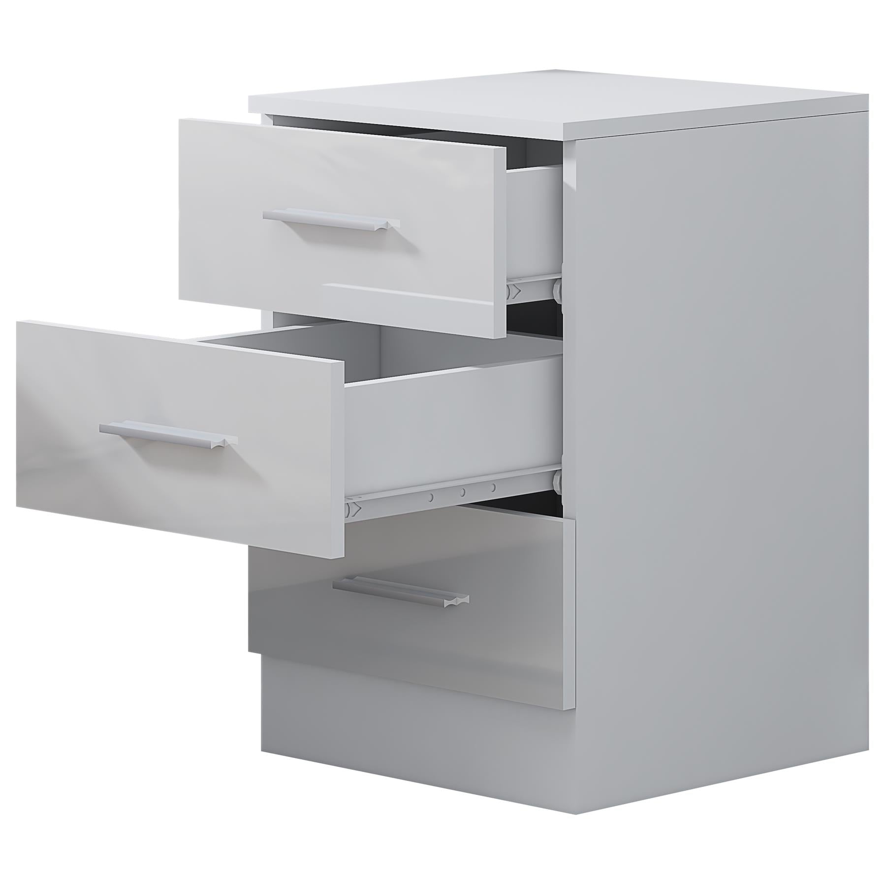 Reflect 3 Drawer Bedside - White Gloss & Matt White - Modern Nightstand for Bedroom Storage - H: 59.5cm x W: 39.5cm x D: 38cm