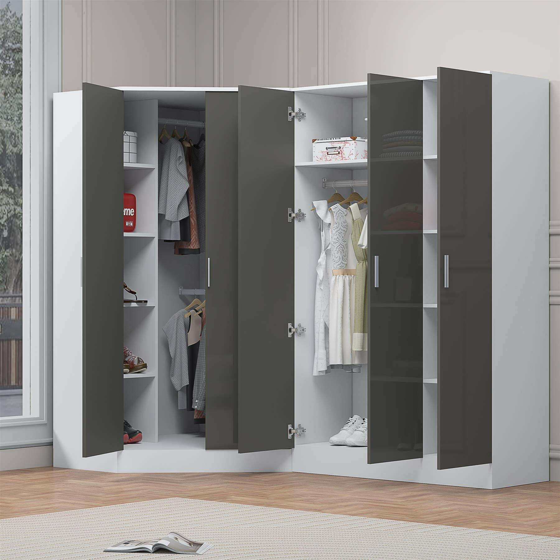 REFLECT Gloss 5 Door Corner Wardrobe Bundle Inc Corner + 3 Door Wardrobe Set