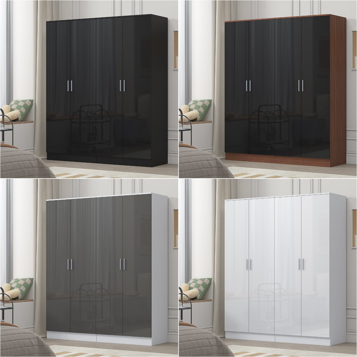 REFLECT Gloss 2pc Wardrobe Bundle - 2x 2 Door Plain Wardrobes - 4 Colour Options