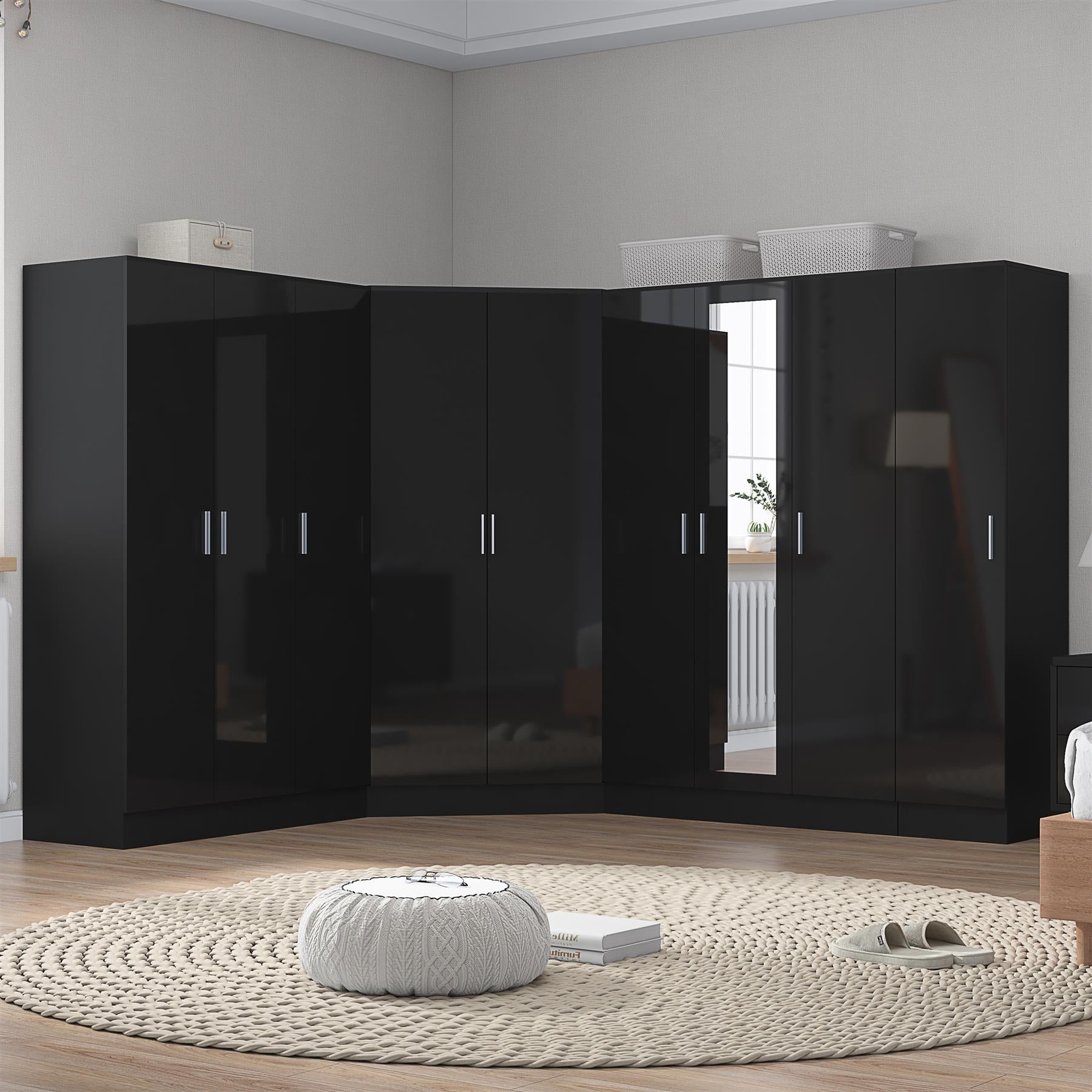 REFLECT Gloss 4pc Set - 2dr Corner Wardrobe + 3dr Mirror + 3dr Plain + 1dr Plain