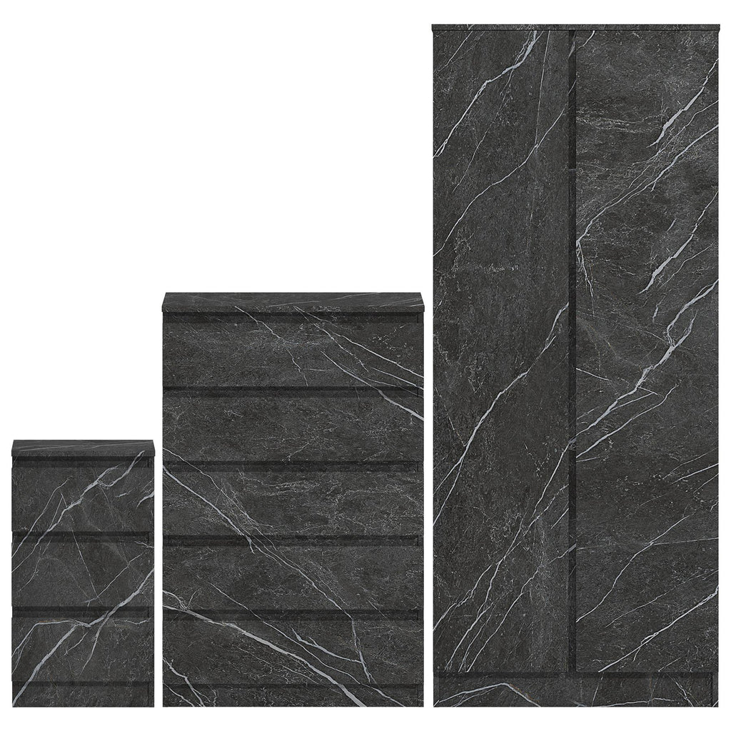 ZITA 3/4pc Bedroom Furniture Sets Wardrobe Chest Bedside - White OR Grey Marble