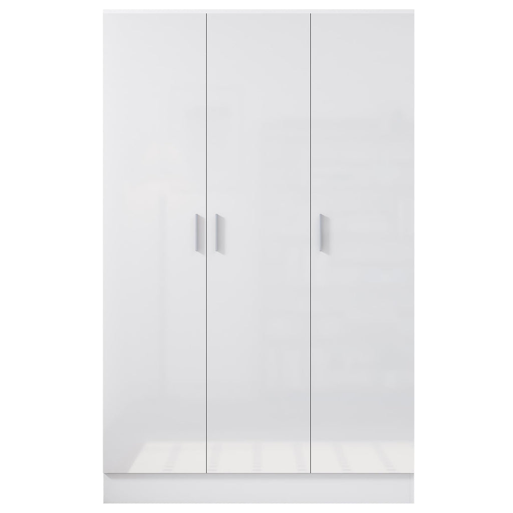 Reflect 3 Door Plain Wardrobe - White Gloss & Matt White - Hanging Rail & 4 Shelves- H: 180cm x W: 113cm x D: 47cm - Modern Design