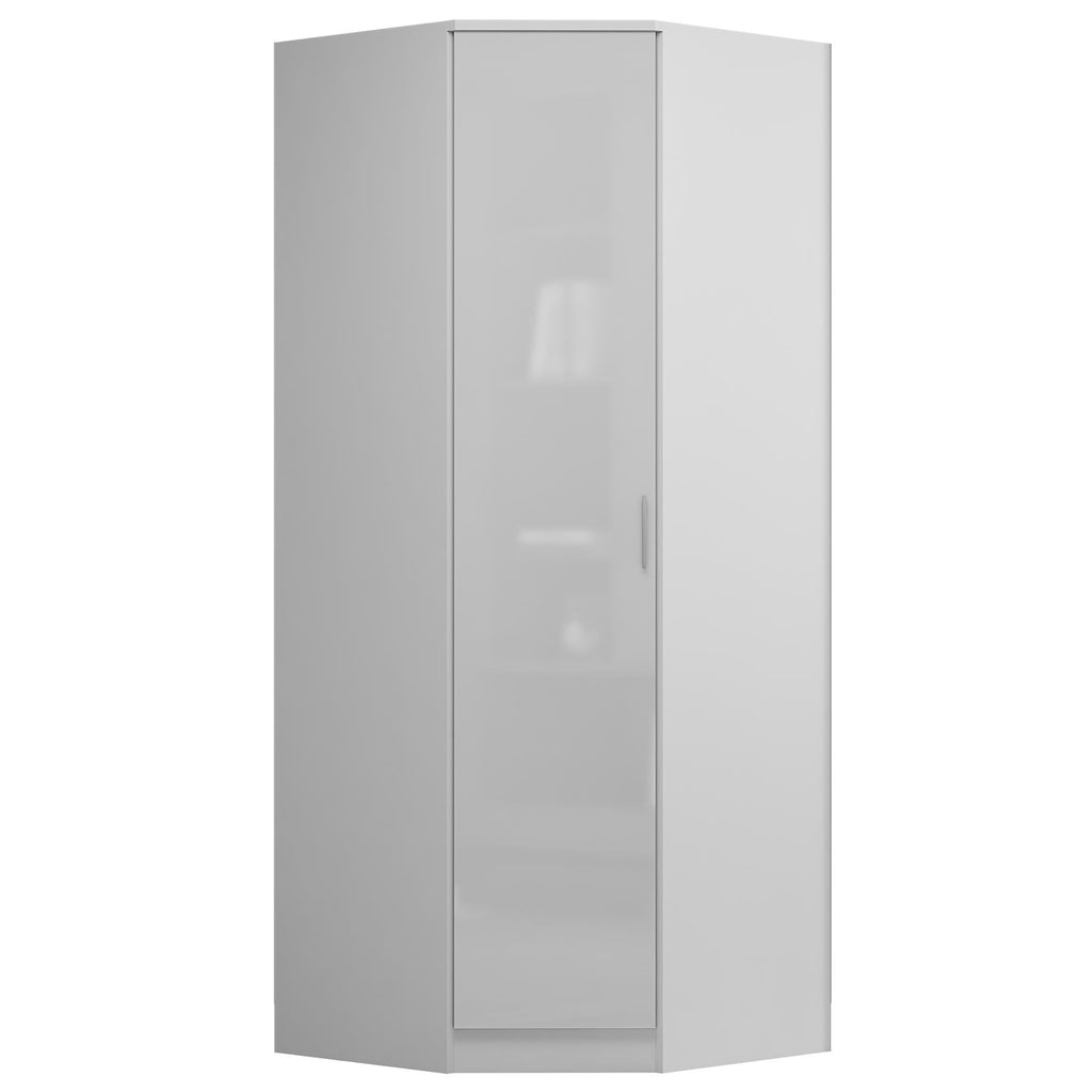 REFLECT - 1 Door Corner + 2x 1 Door Plain Wardrobe in Gloss White / Matt White