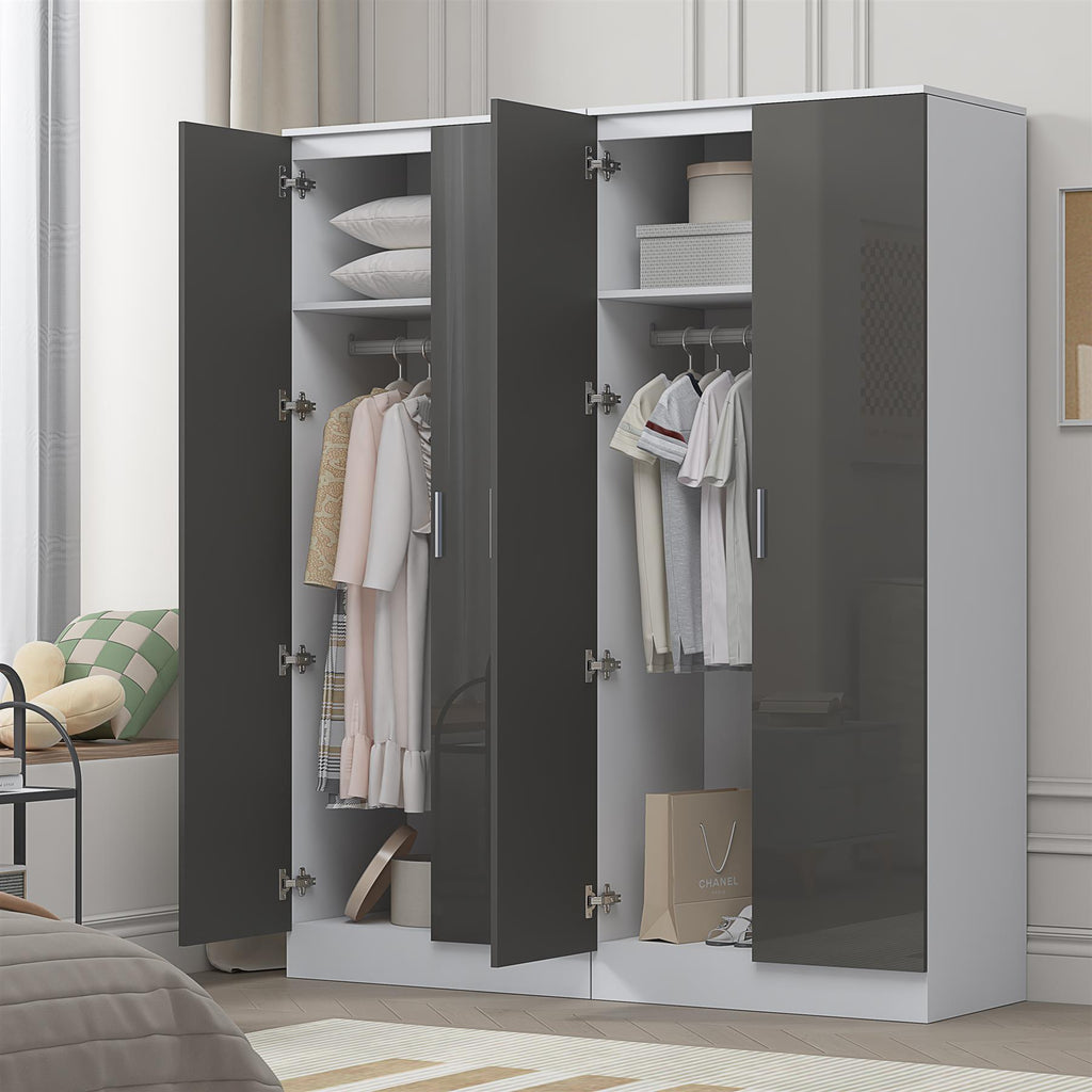 REFLECT - 2x 2 Door PLAIN Wardrobe Bundle - Gloss Grey / Matt White