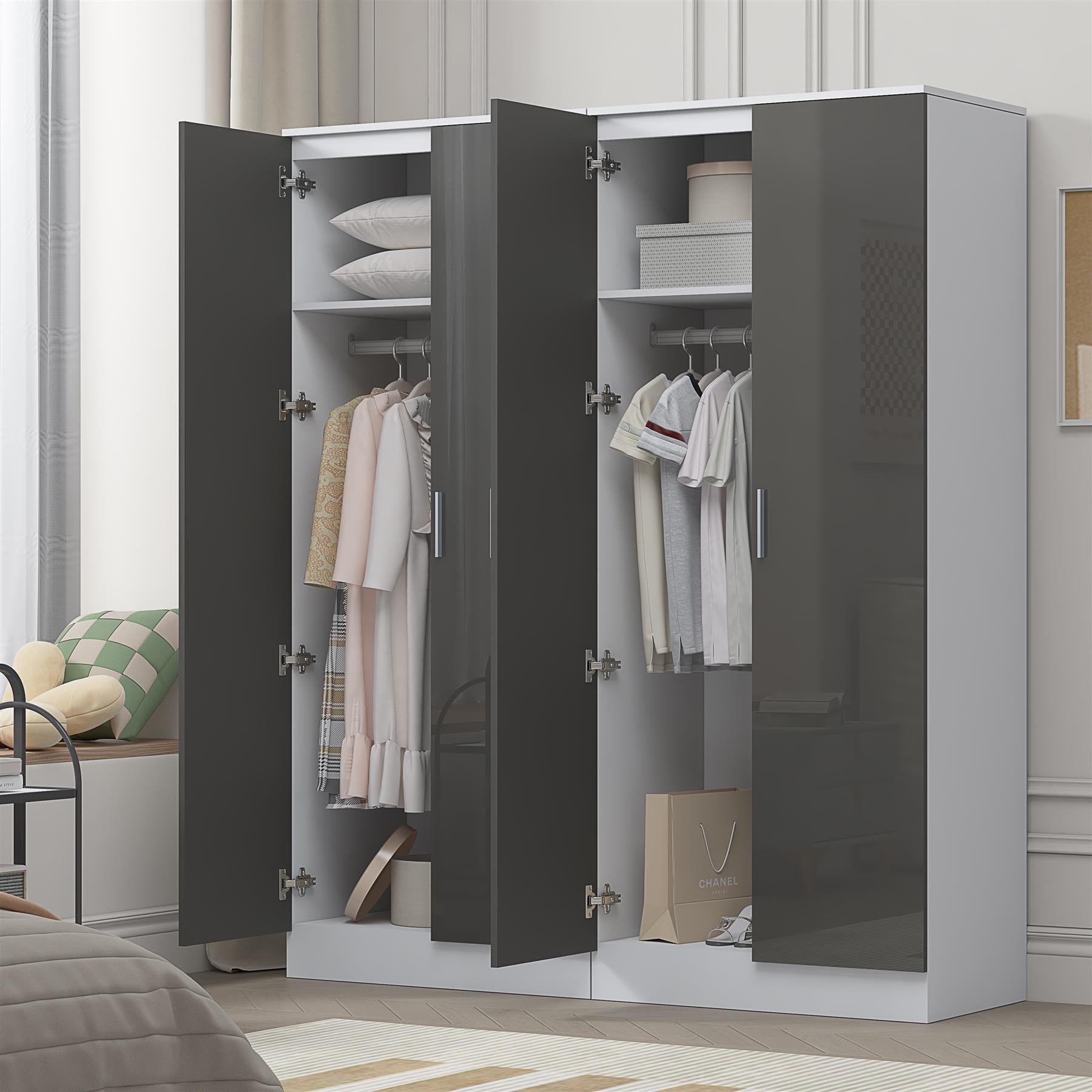 REFLECT Gloss 2pc Wardrobe Bundle - 2x 2 Door Plain Wardrobes - 4 Colour Options