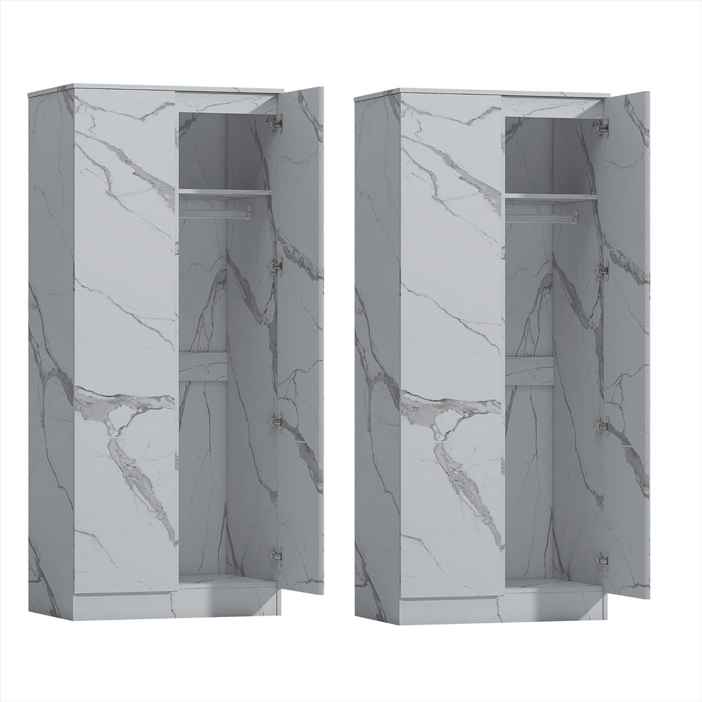ZITA White Marble Effect 2 Piece Wardrobe Bundle - 2 x 2-Door Wardrobes, (L) 50cm x (W) 76cm x (H) 180cm.