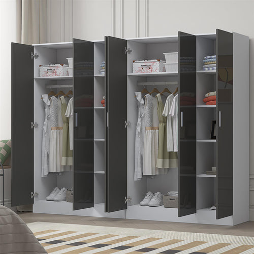 Reflect 2pc Wardrobe Bundle - 3 Door Plain + 3 Door Plain - Grey Gloss & Matt White