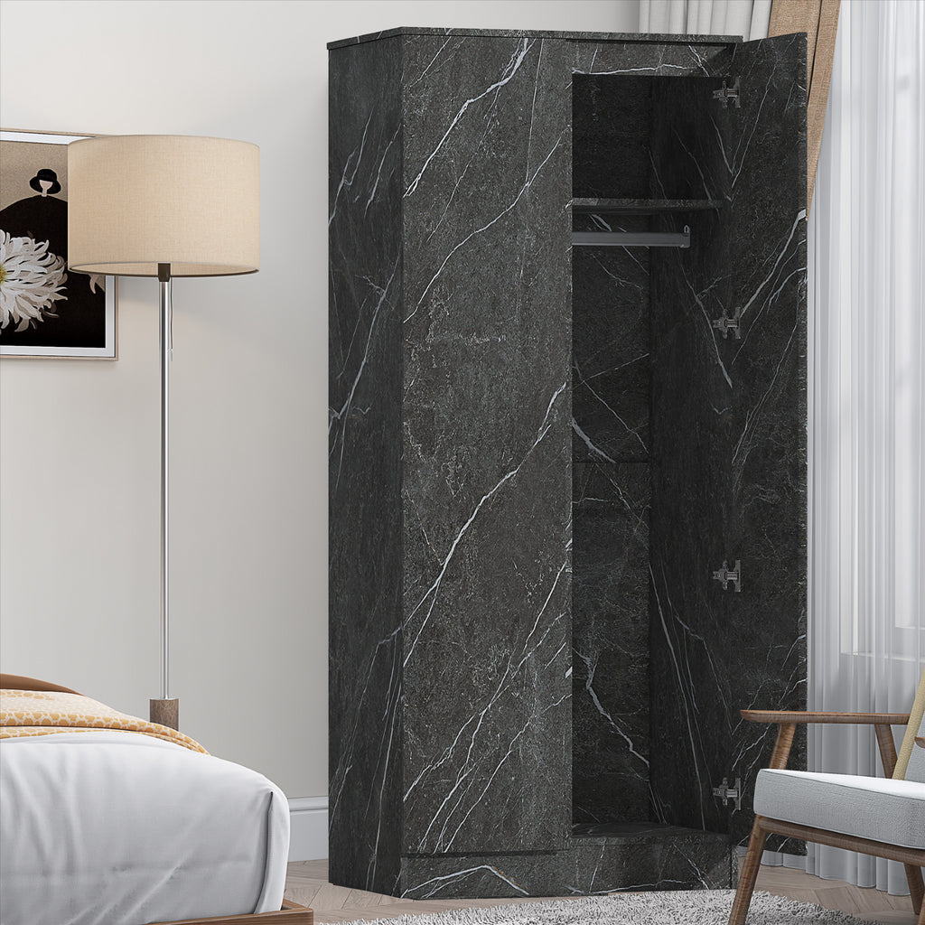ZITA Grey Marble Effect 2 Door Plain Wardrobe - Bedroom Storage, (L) 50cm x (W) 76cm x (H) 180cm, Stylish and Spacious