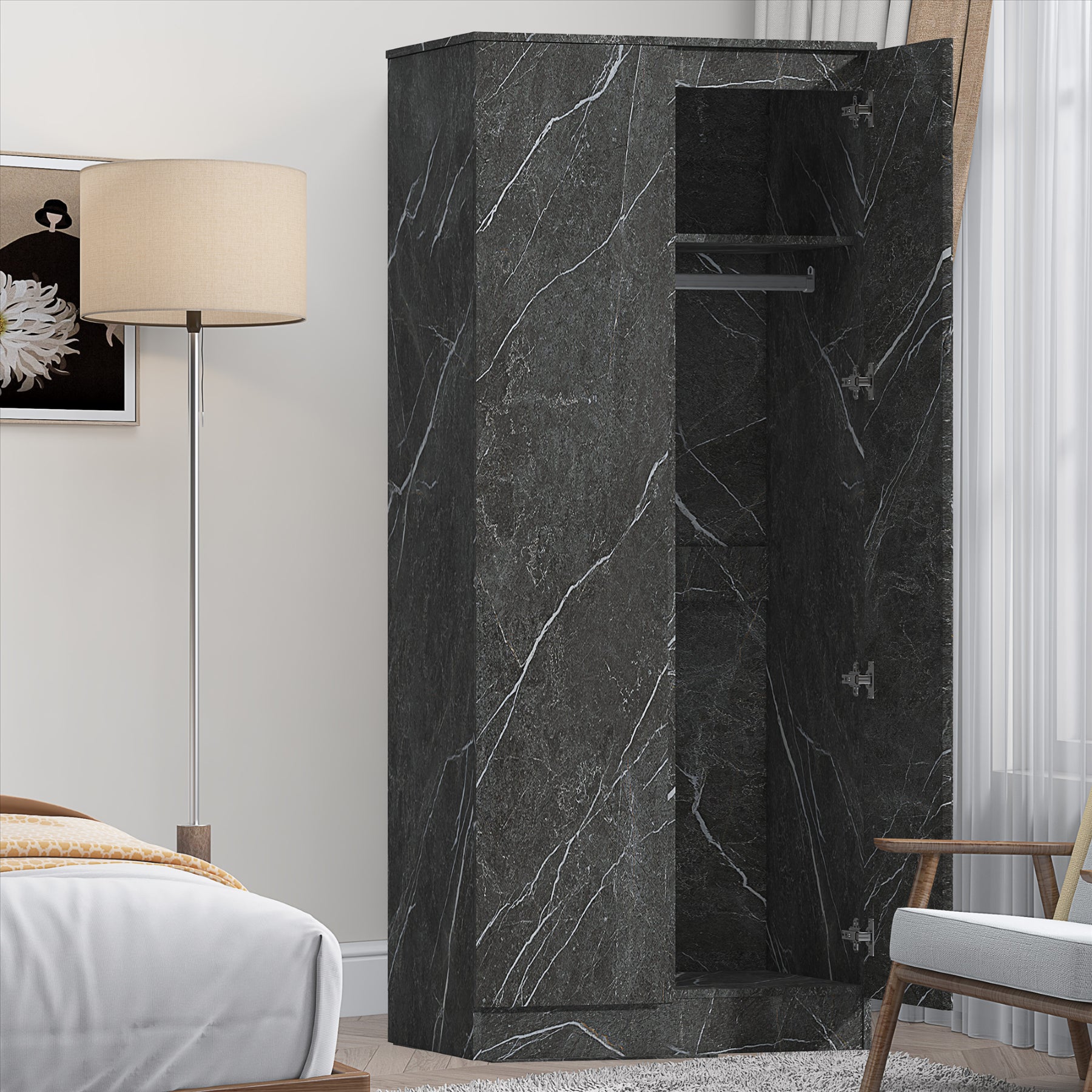 ZITA Grey Marble Effect 2 Door Plain Wardrobe - Bedroom Storage, (L) 50cm x (W) 76cm x (H) 180cm, Stylish and Spacious