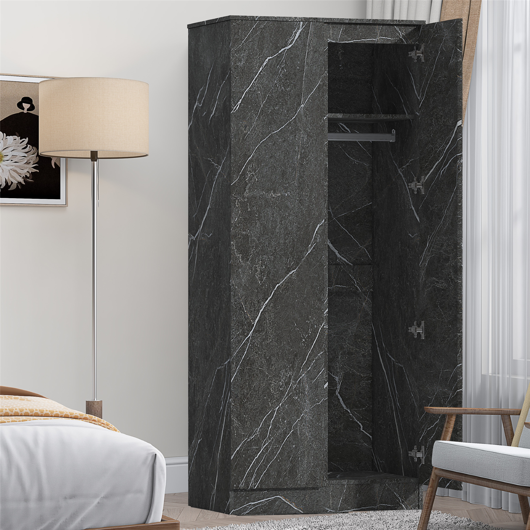 ZITA Bedroom Furniture Range Wardrobe Chest Bedside in Grey Marble Effect