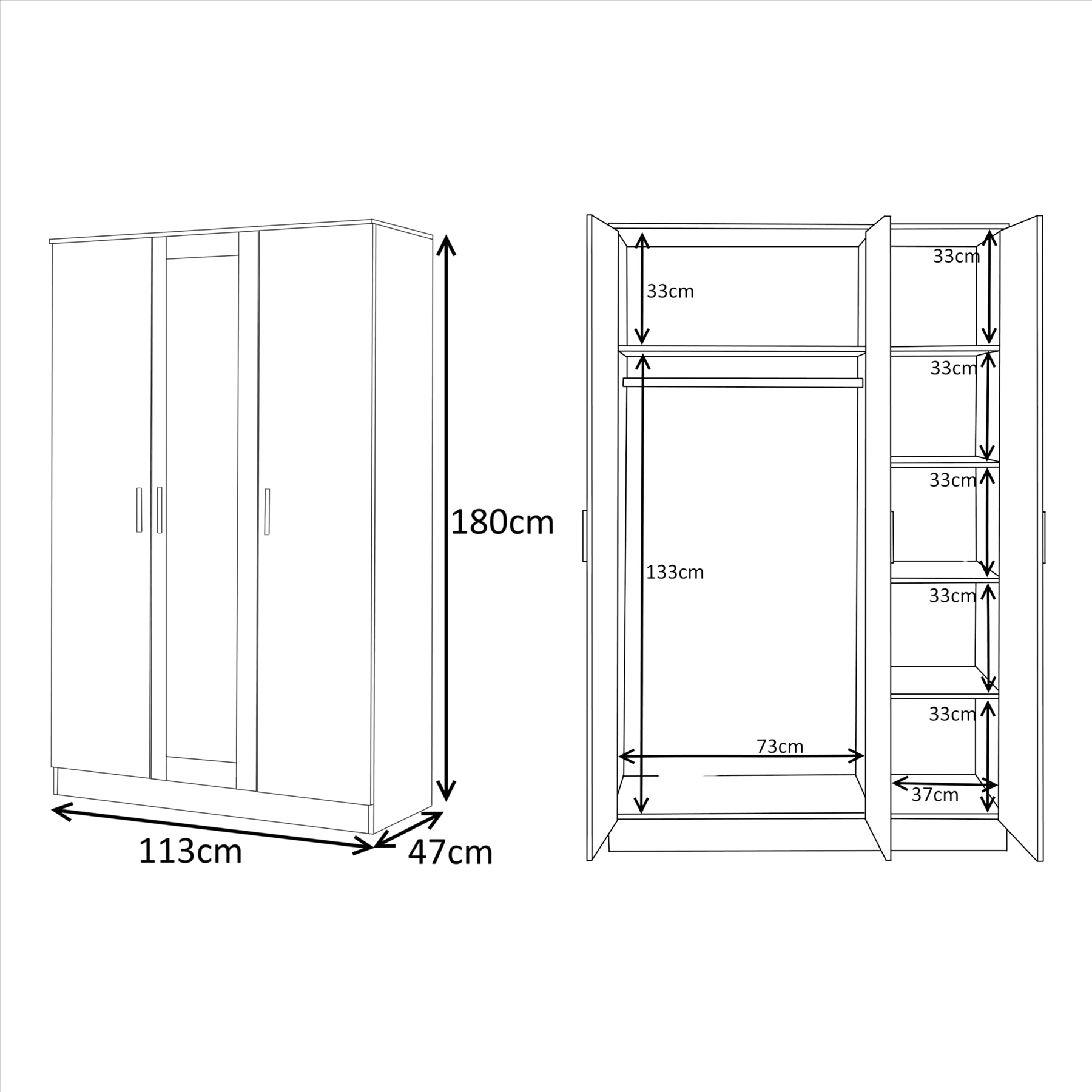REFLECT Gloss 5 Door Wardrobe Bundle - 2 Door Corner + 3 Door Mirror Bedroom Set