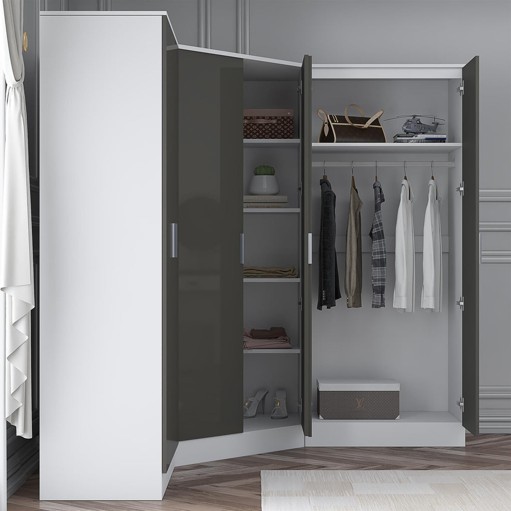 Reflect 3pc Wardrobe Bundle - 2 Door Corner + 2x 2 Door Plain - Grey Gloss & Matt White