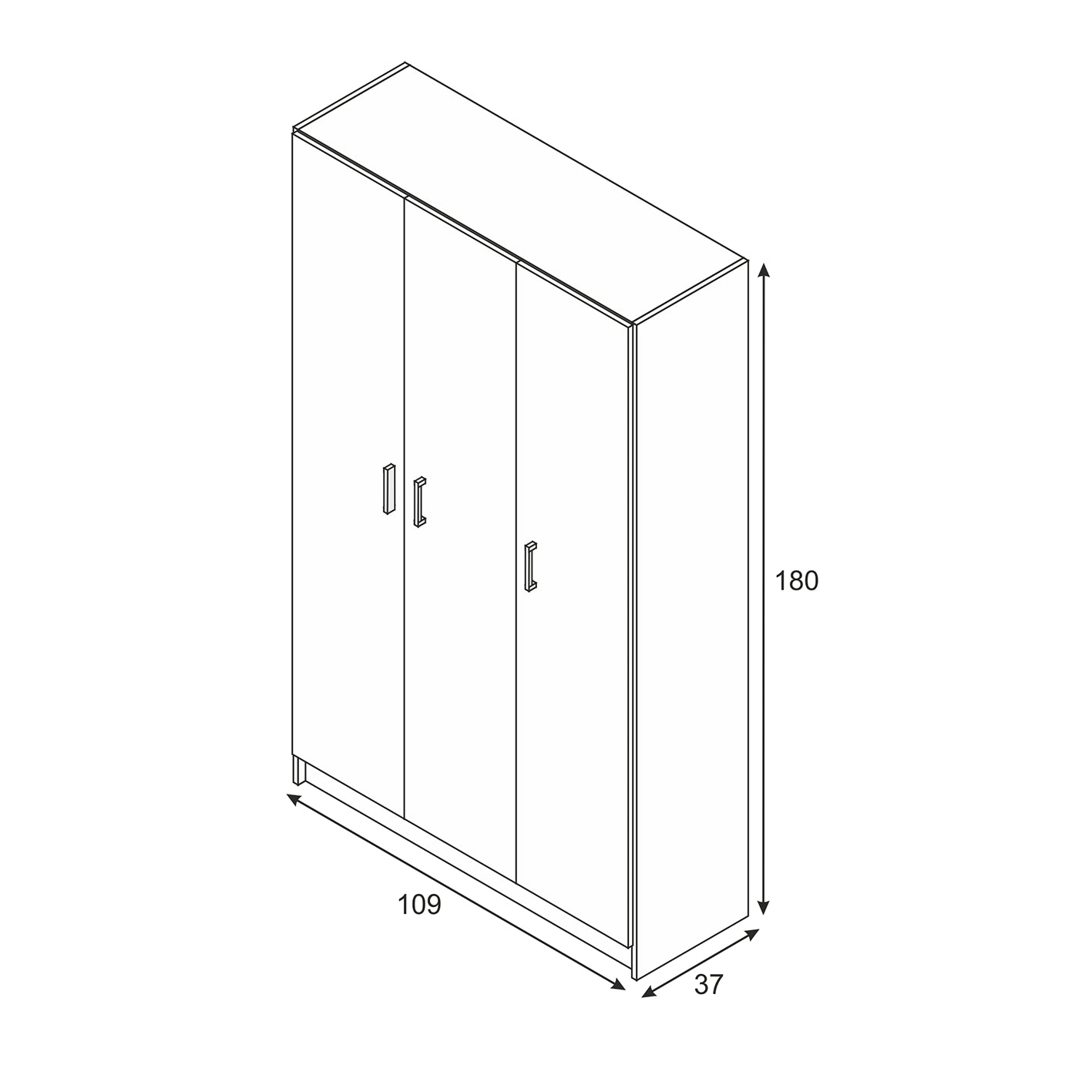 VITA White 3 Door Broom Cupboard - Modular Kitchen & Utility Room Cleaning Storage Cabinet - H: 180cm x W: 109cm x D: 37cm.