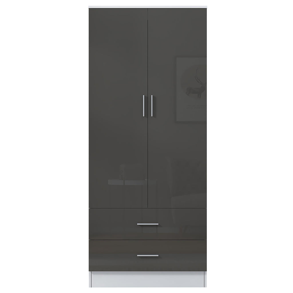 REFLECT High Gloss Bedroom Furniture Wardrobe Chest Bedside Desk in Grey/White