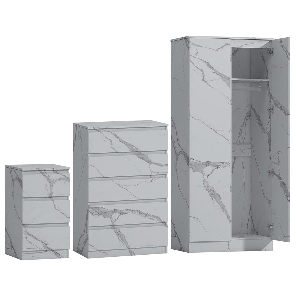 ZITA 3/4pc Bedroom Furniture Sets Wardrobe Chest Bedside - White OR Grey Marble