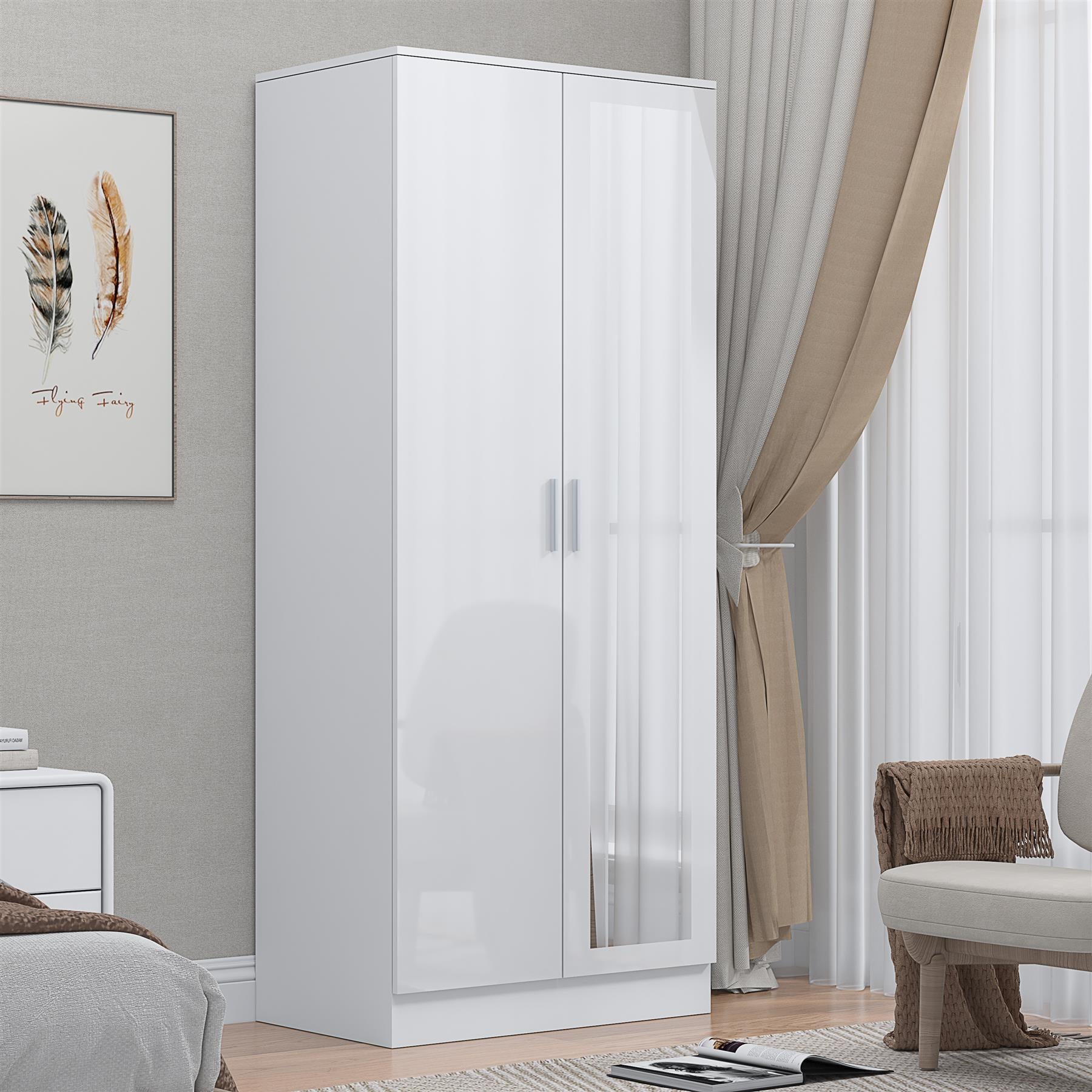 REFLECT Gloss Bedroom Furniture 2 Door Mirrored Wardrobe - 4 Colour Options