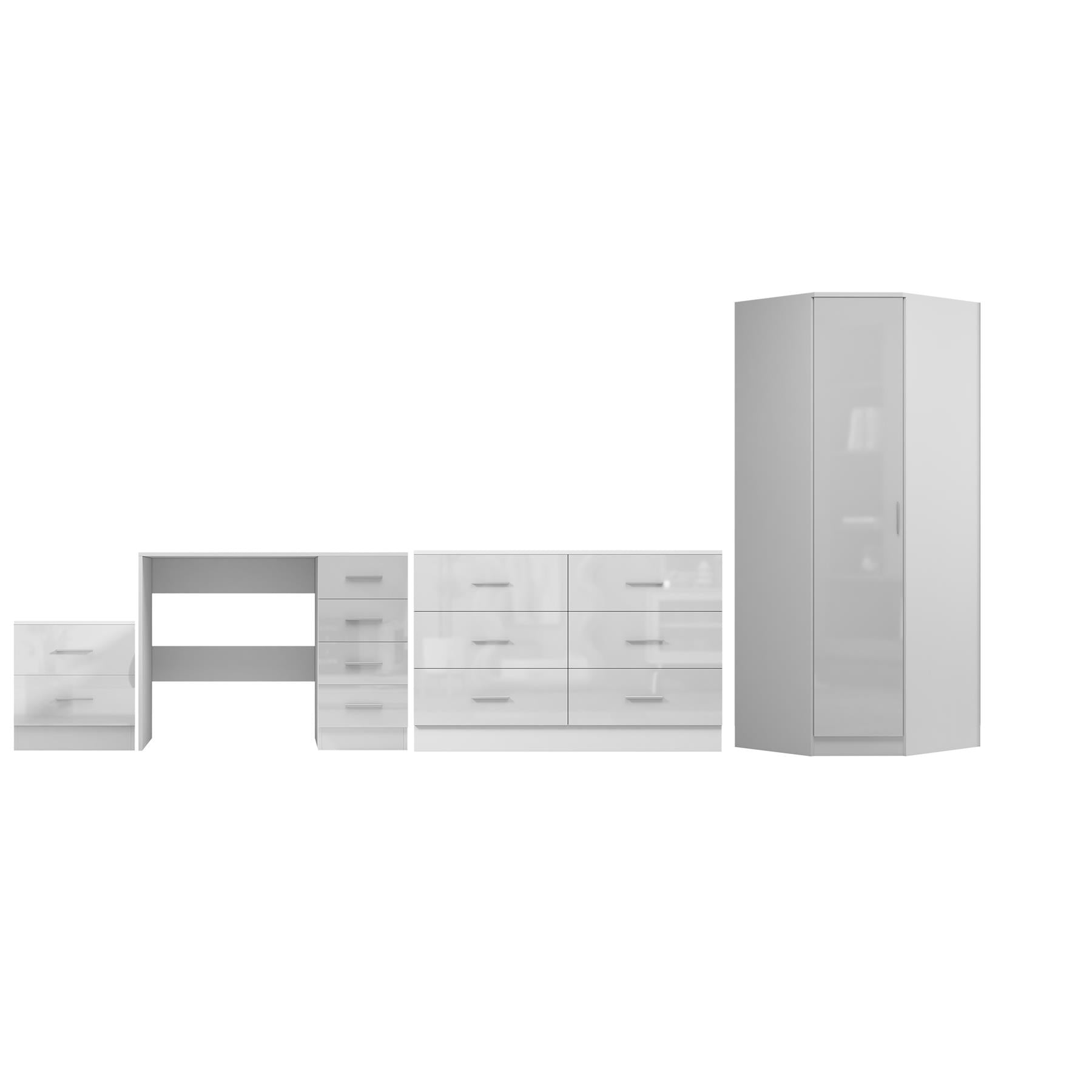 REFLECT 1dr Corner Bedroom Furniture Bundles Chest, Bedsides, Desks - 4 Colours