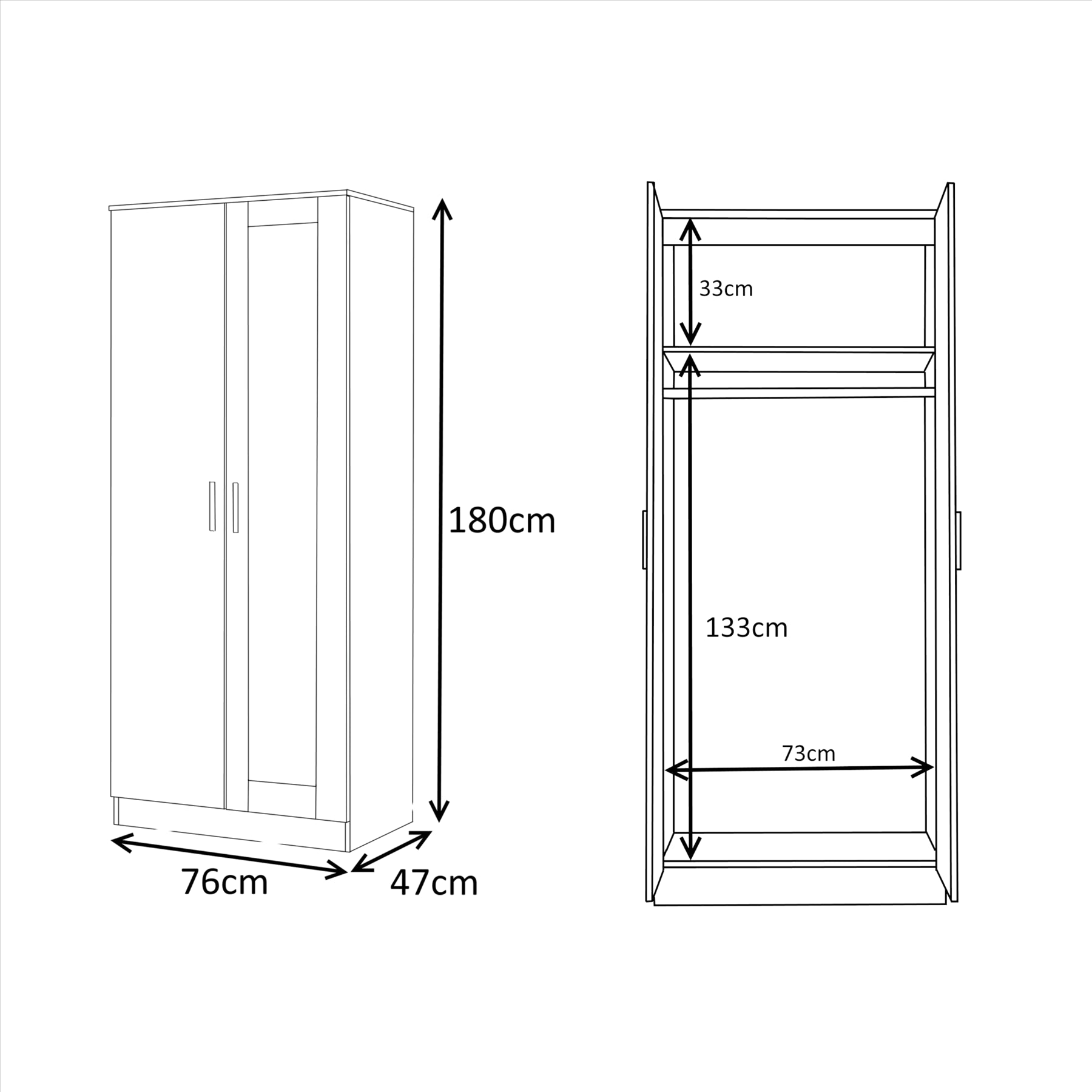 Reflect 2 Door Mirror Wardrobe, 5 Drawer Chest, 2x 2 Drawer Bedsides - Black Gloss & Walnut - Modern Bedroom Furniture Set
