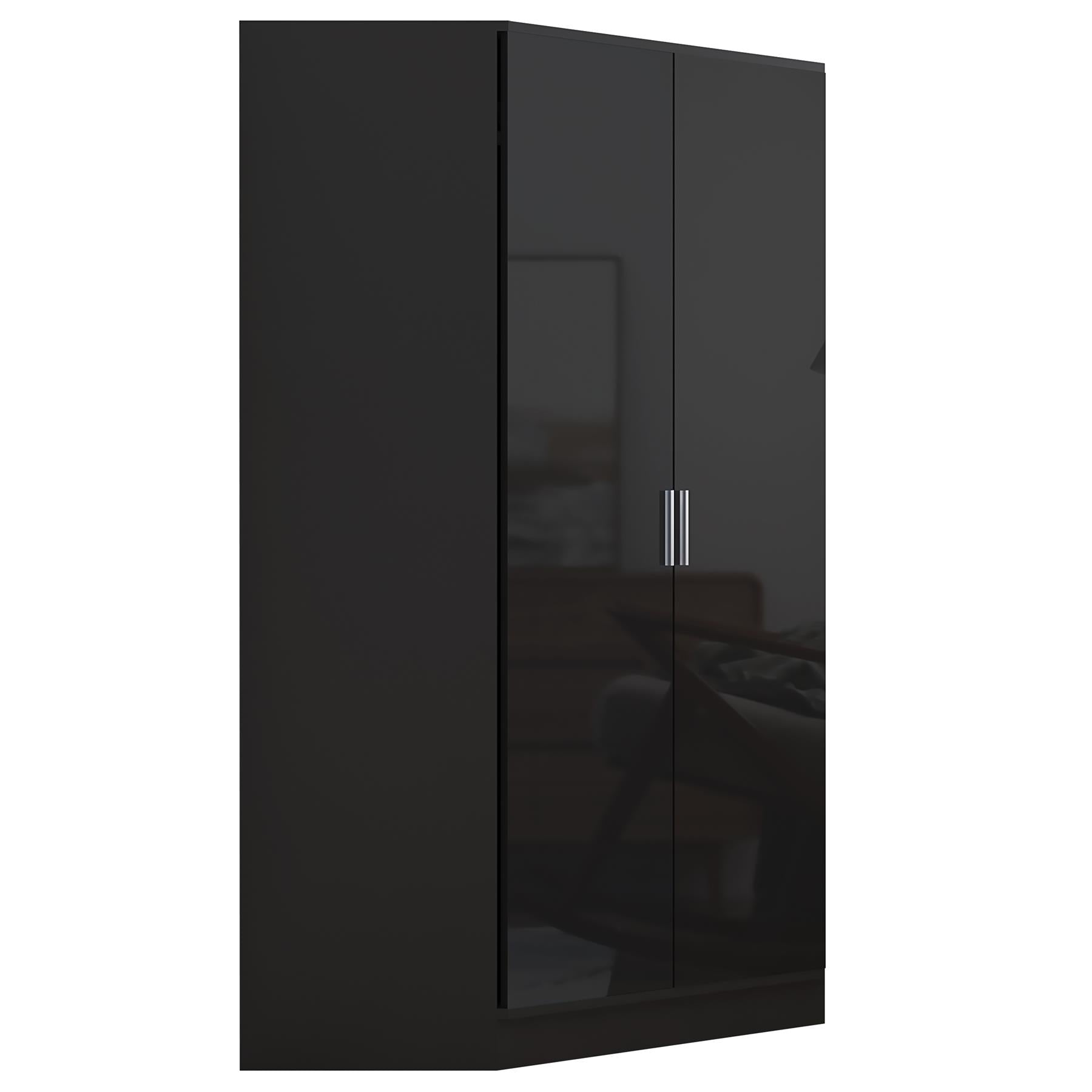 REFLECT High Gloss Bedroom Furniture Wardrobe Chest Bedside Desk Option in Black