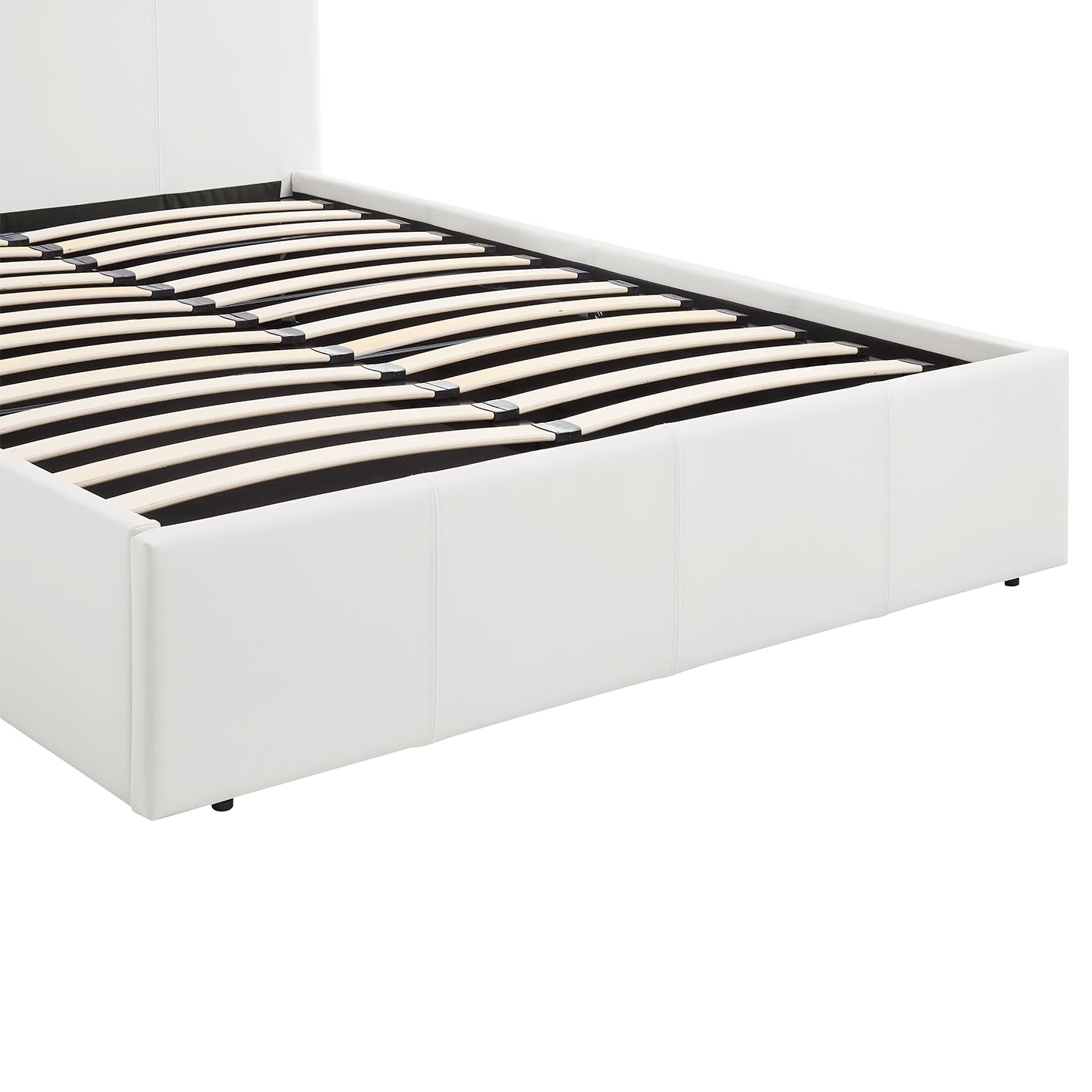 LUNA 4FT Small Double White Ottoman Storage Bed with Gas Lift & 25cm Thick Memory Foam Mattress - L: 203cm x W: 138cm x H: 88.5cm