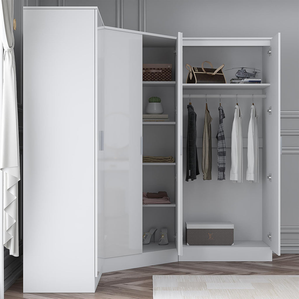 Reflect 3pc Wardrobe Bundle - 2 Door Corner + 2x 2 Door Plain - White Gloss & Matt White
