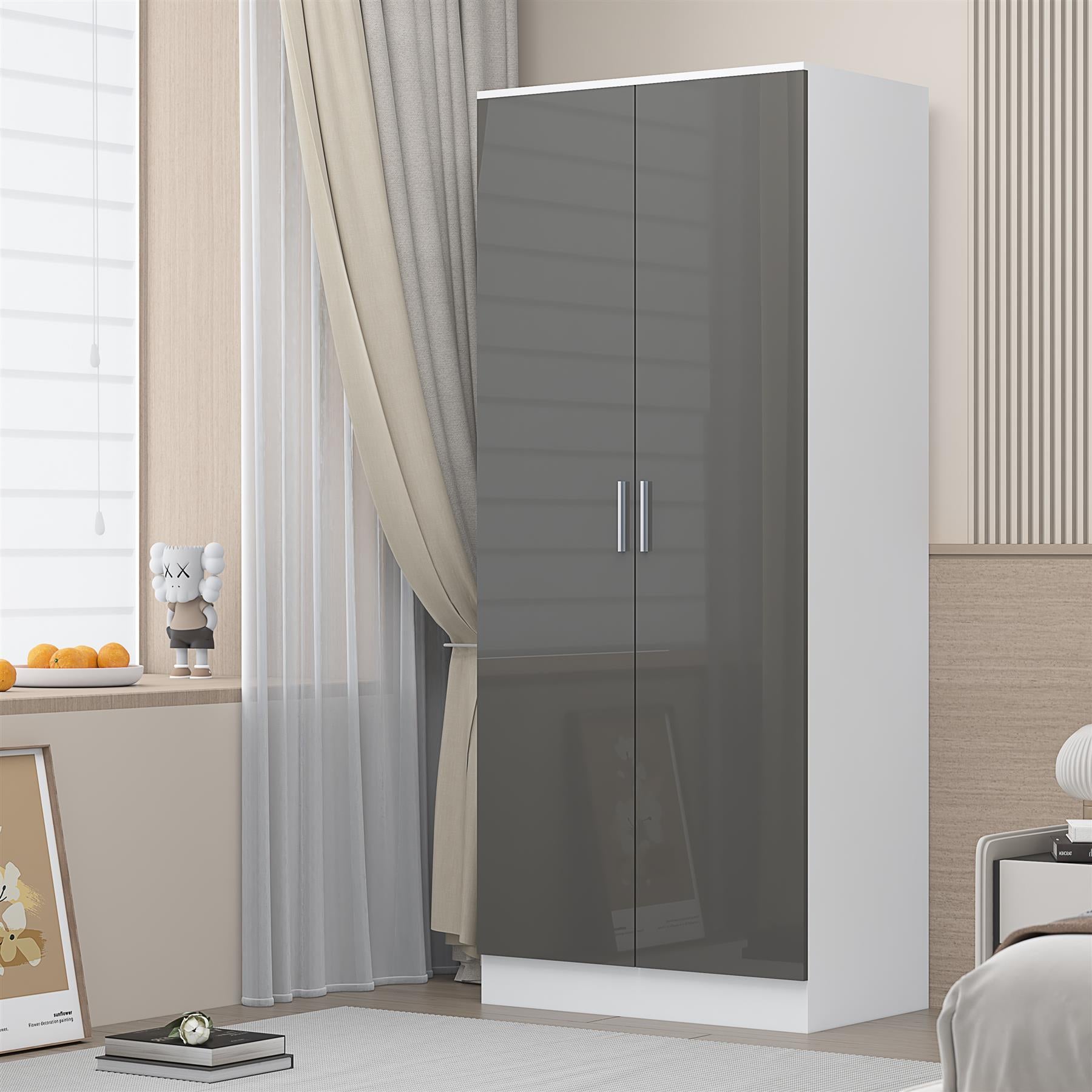 REFLECT Gloss Bedroom Furniture 2 Door Plain Wardrobe - 4 Colour Options