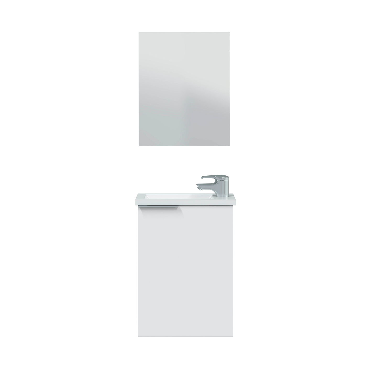 Compact 40cm Wide Bathroom Unit with Sink Unit + Mirror - White