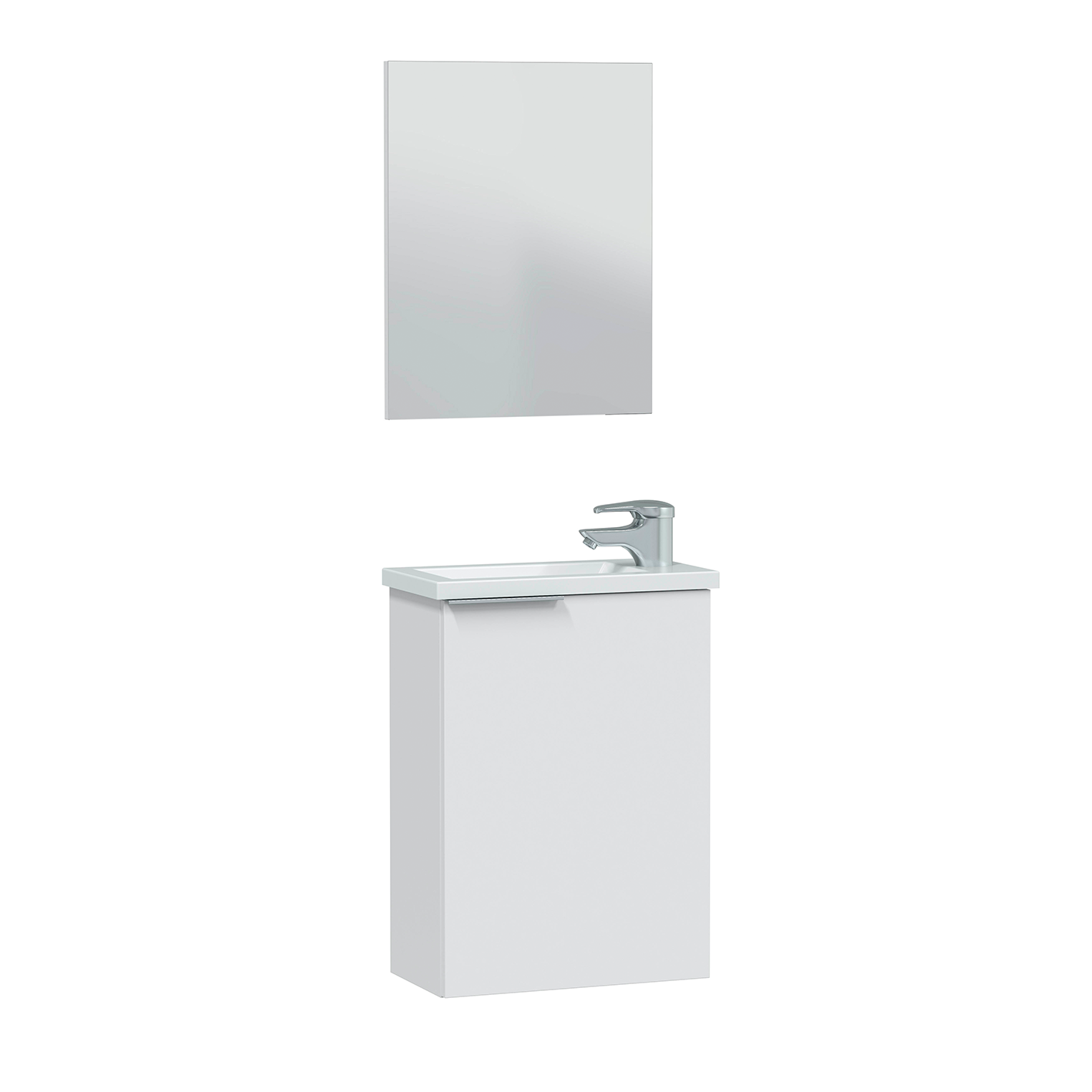 Compact 40cm Wide Bathroom Unit with Sink Unit + Mirror - White
