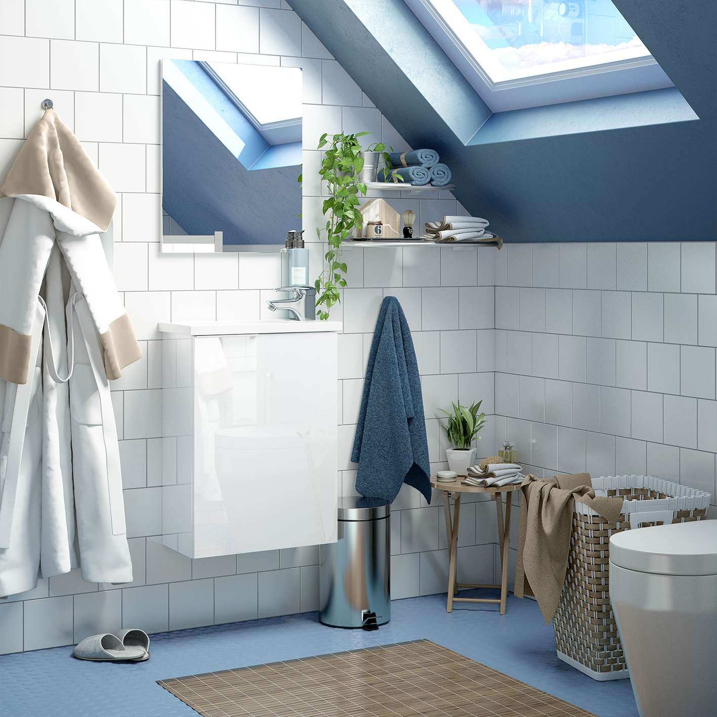 Compact 40cm Wide Bathroom Unit with Sink Unit + Mirror - White