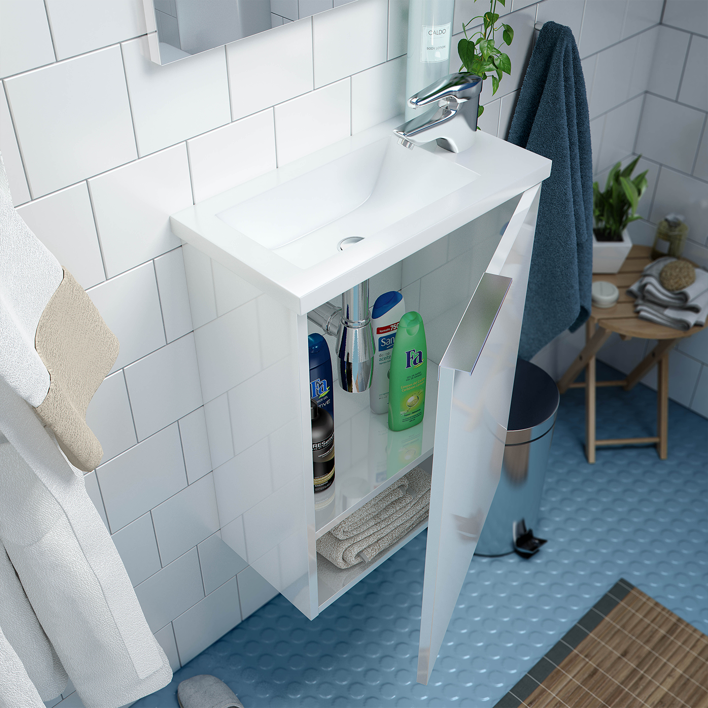 Compact 40cm Wide Bathroom Unit with Sink Unit + Mirror - White