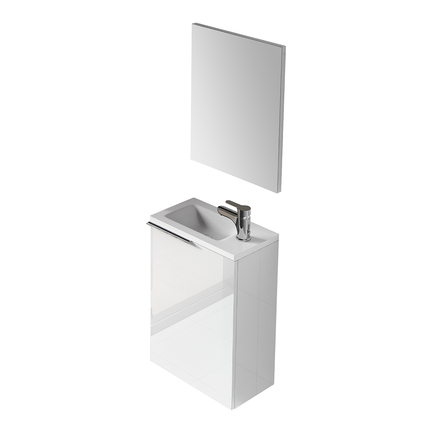 Compact 40cm Wide Bathroom Unit with Sink Unit + Mirror - White