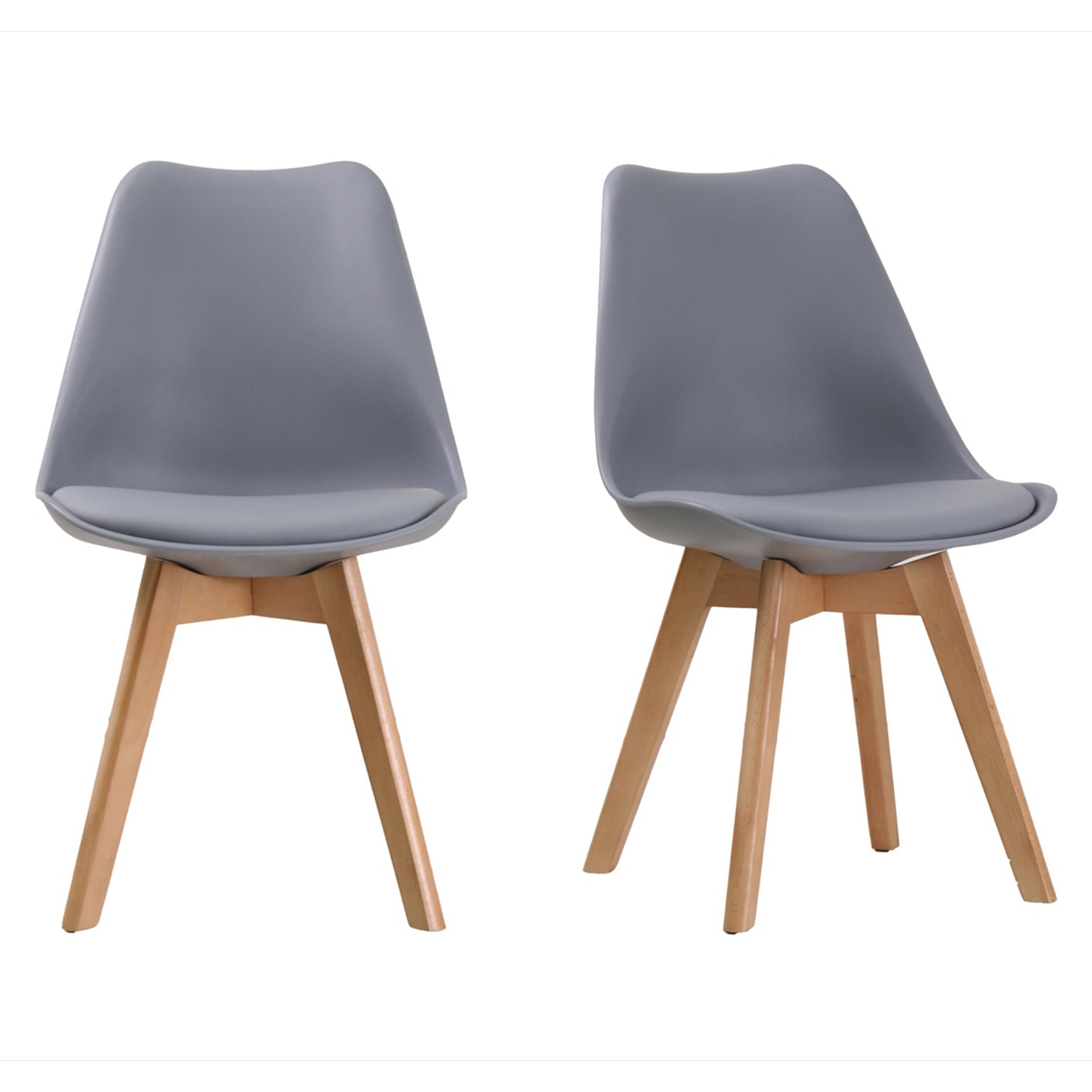 LOUVRE Pair of Oak & Grey Dining Chairs with Comfy Padded Cushions - Modern Chairs for Home Living