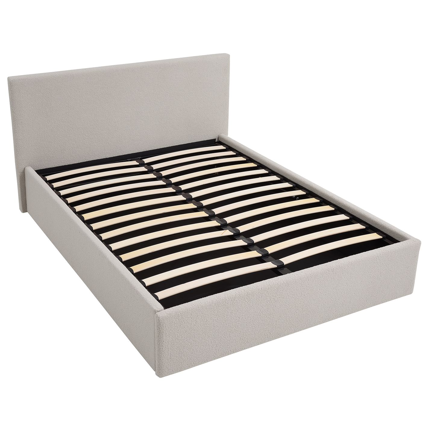 TEDDY BOUCLE 4FT Small Double Beige Ottoman Storage Bed Gas Lift Up with Memory Foam & Spring Mattress