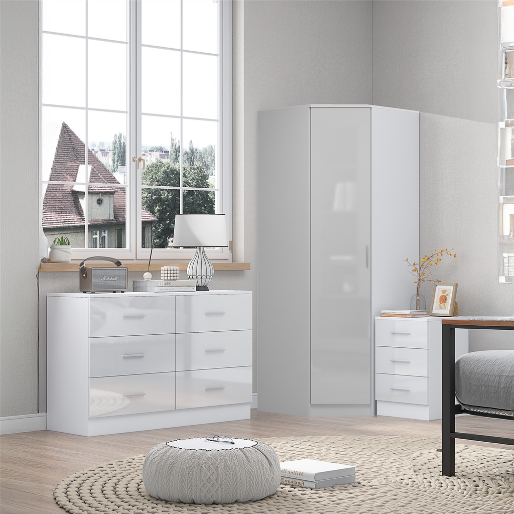 REFLECT 1dr Corner Bedroom Furniture Bundles Chest, Bedsides, Desks - 4 Colours