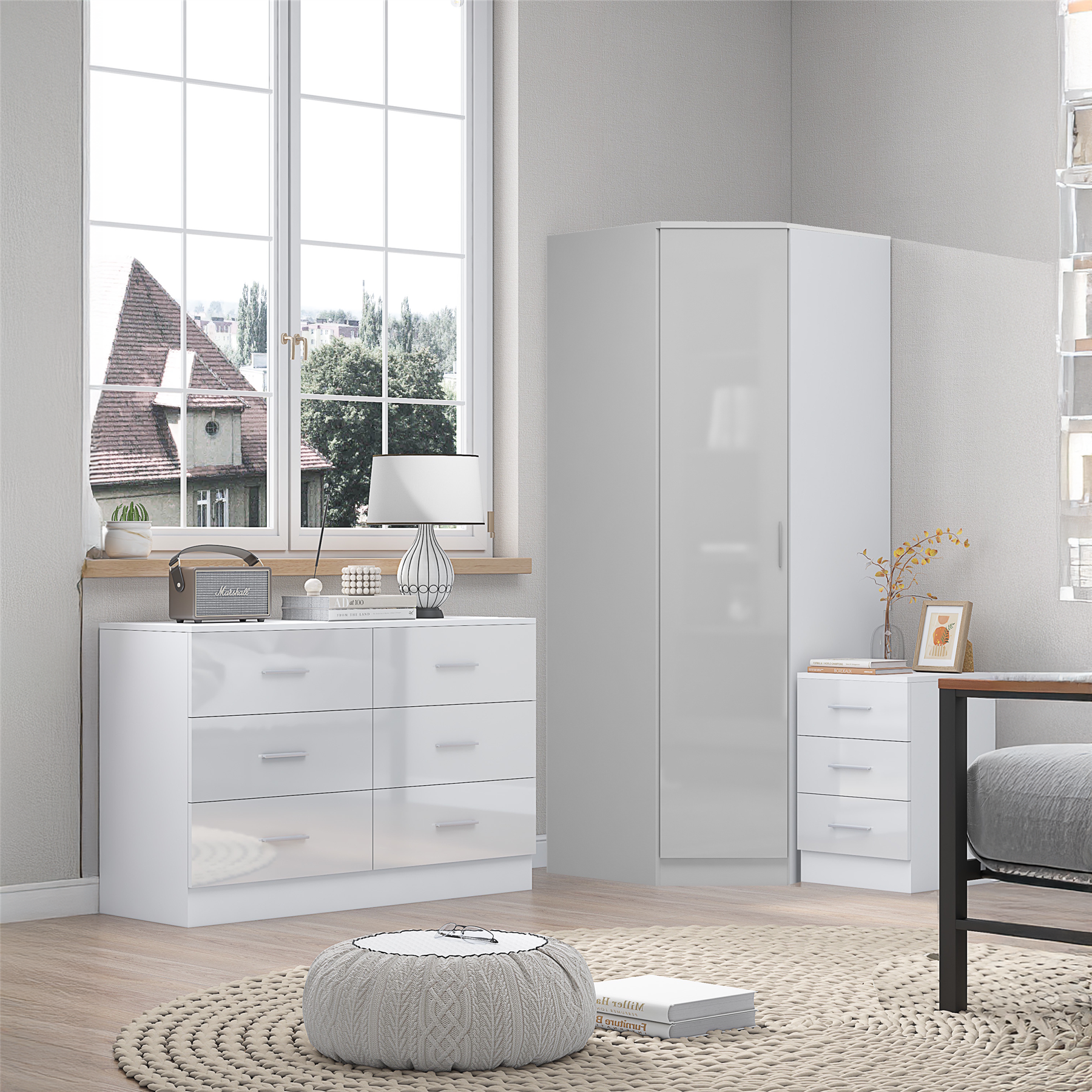 REFLECT 1dr Corner Bedroom Furniture Bundles Chest, Bedsides, Desks - 4 Colours