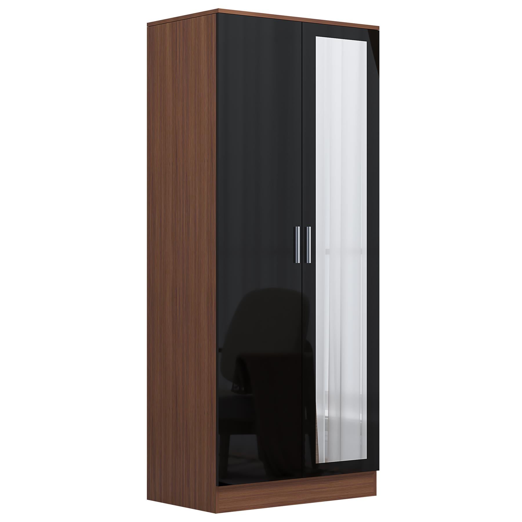 Reflect 3pc Wardrobe Bundle - 2 Door Corner + 2 Door Mirror + 1 Door Plain - Black Gloss & Walnut
