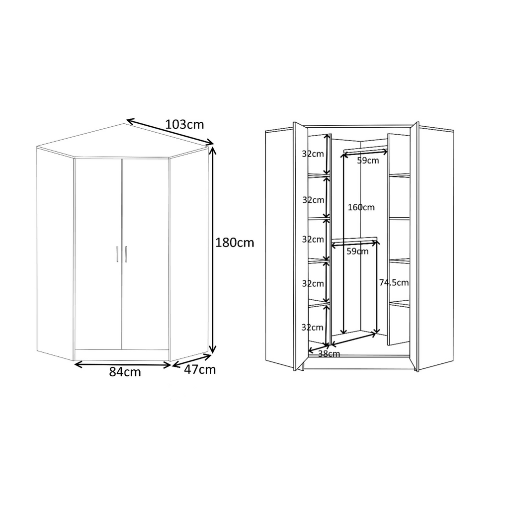 Reflect 3pc Wardrobe Bundle - 2 Door Corner + 2 Door Plain + 1 Door Plain - Grey Gloss & Matt White
