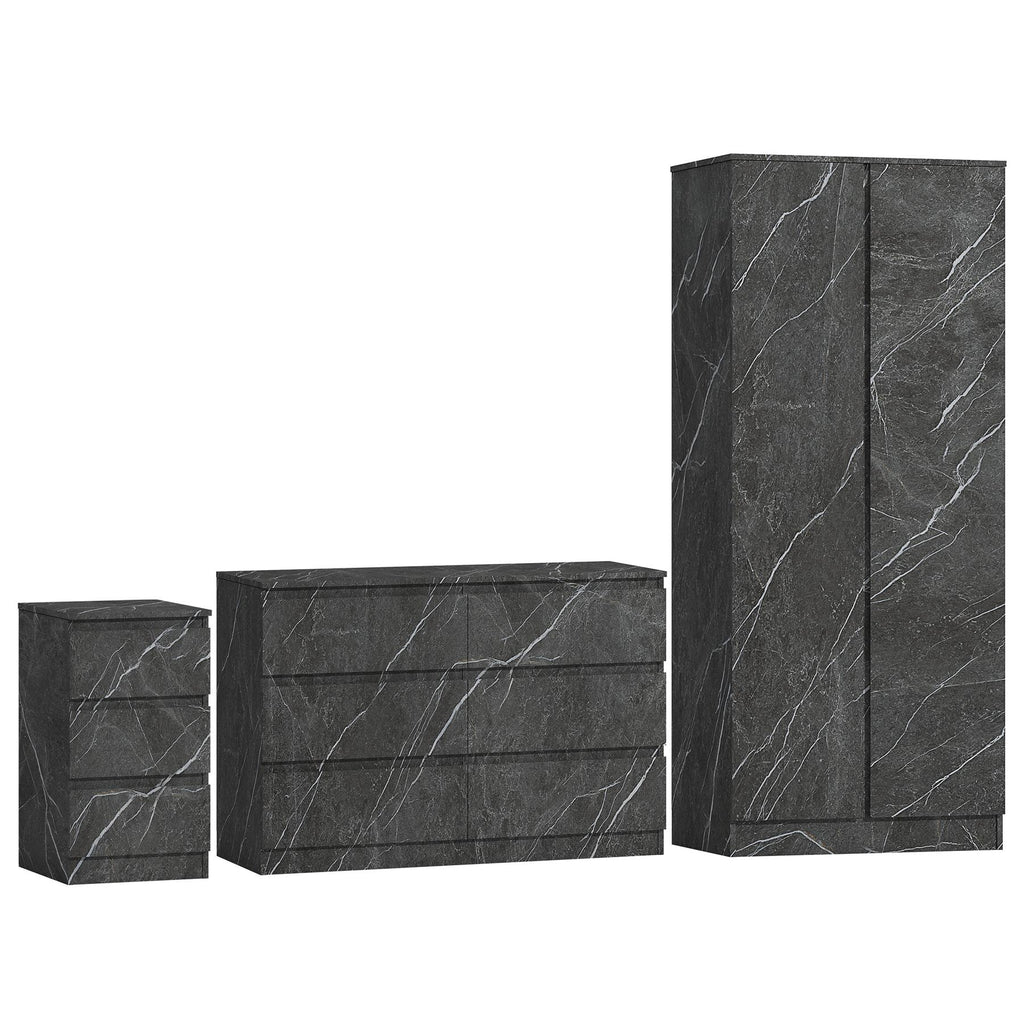 ZITA 3/4pc Bedroom Furniture Sets Wardrobe Chest Bedside - White OR Grey Marble