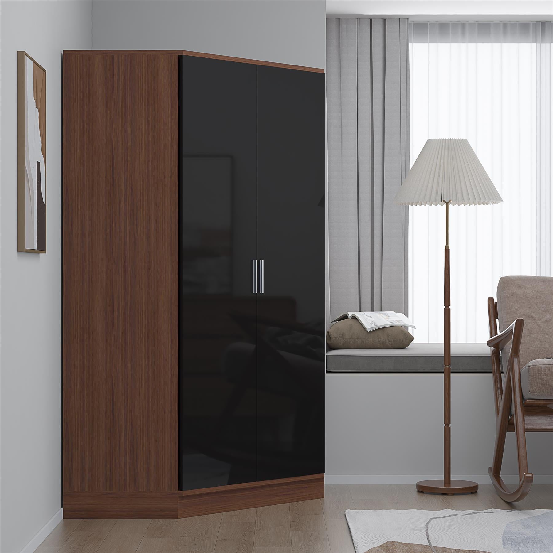 REFLECT Gloss Bedroom Furniture 2 Door Corner Wardrobe - 4 Colour Options