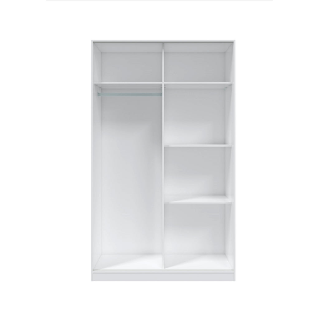 TOP 2 Door Large Modern Sliding Bedroom Wardrobe - White & Light Oak Finish - H: 200cm x W: 120cm x D: 50cm.