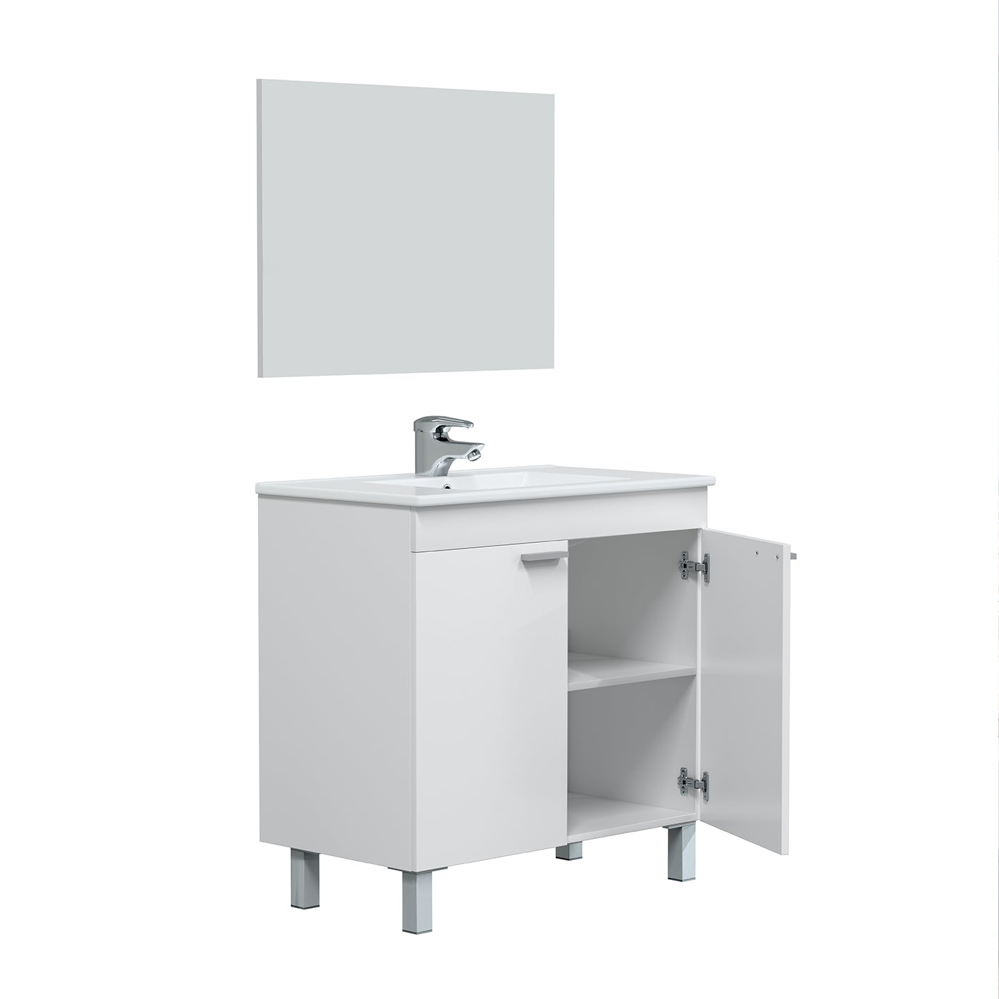 BALTIC 80cm Wide White Sink Unit 2 Door Under Basin Cabinet with Mirror.