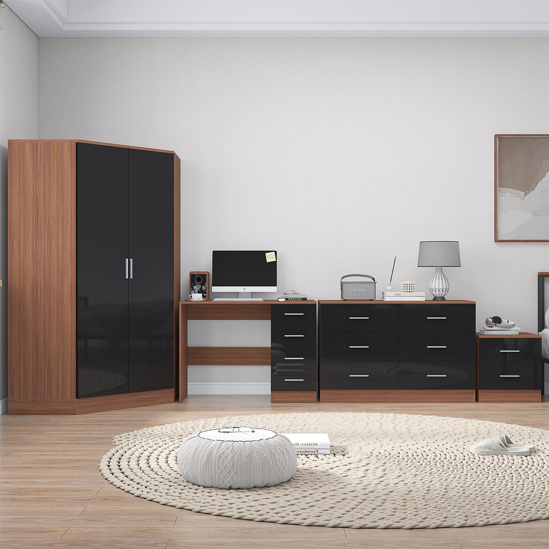 REFLECT 4pc Bedroom Set - Corner, Wide Chest, Bedside, Desk - 4 Colour Options