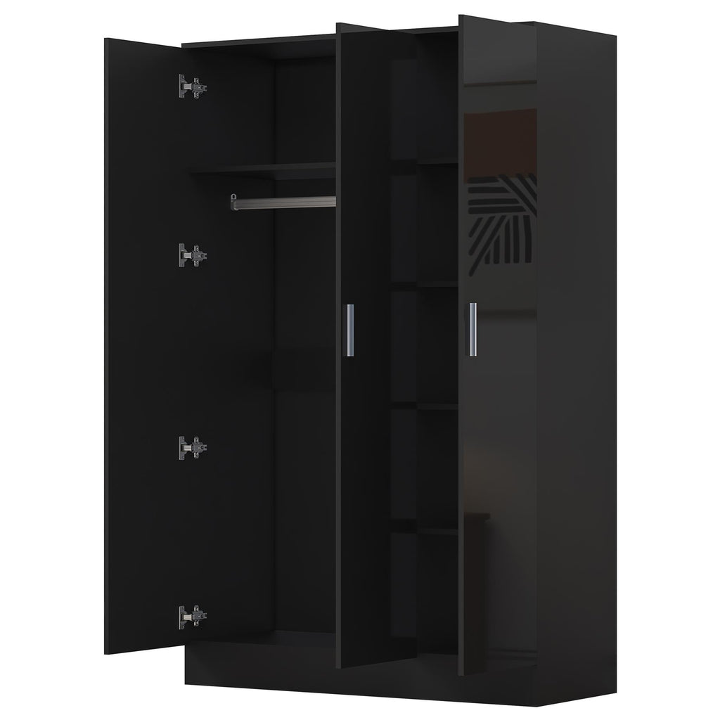 Reflect 4pc Wardrobe Bundle - 2 Door Corner + 3 Door Plain + 2 Door Plain - Black Gloss & Black Oak