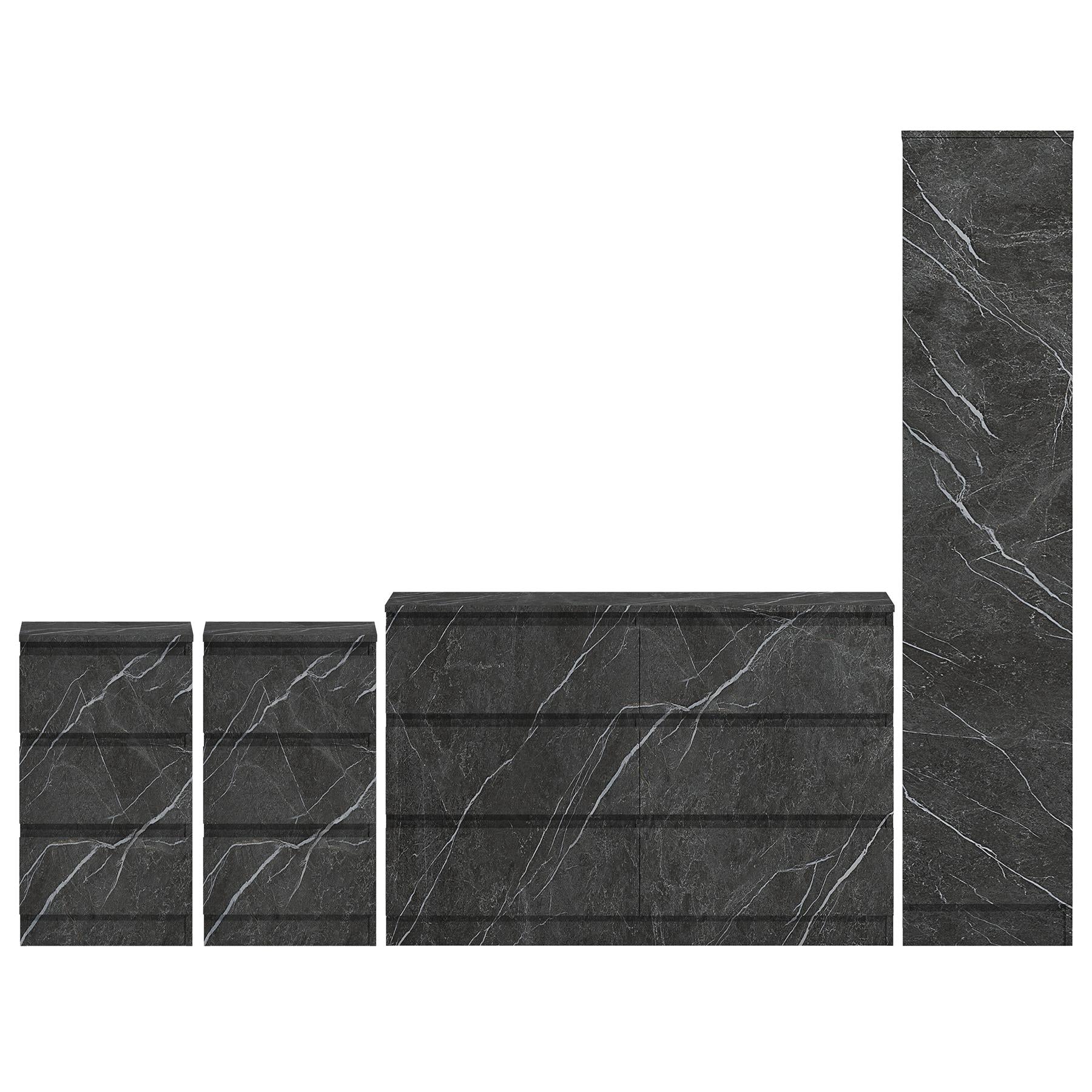 ZITA 3/4pc Bedroom Furniture Sets Wardrobe Chest Bedside - White OR Grey Marble