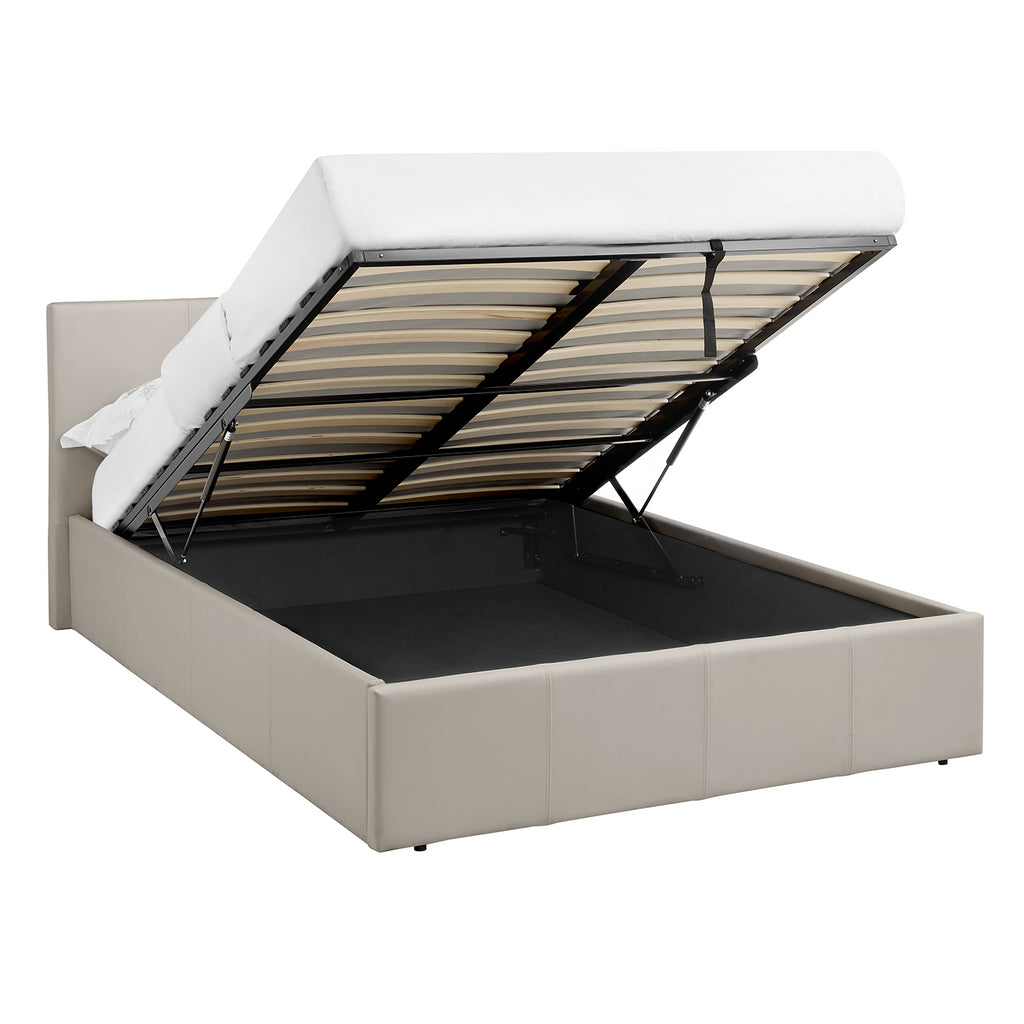 LUNA 5FT King Cream Beige Ottoman Storage Bed with Gas Lift & 20cm Thick Memory Foam Mattress