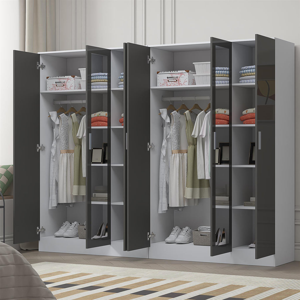 Reflect 2pc Wardrobe Bundle - 3 Door Mirror + 3 Door Mirror - Grey Gloss & Matt White